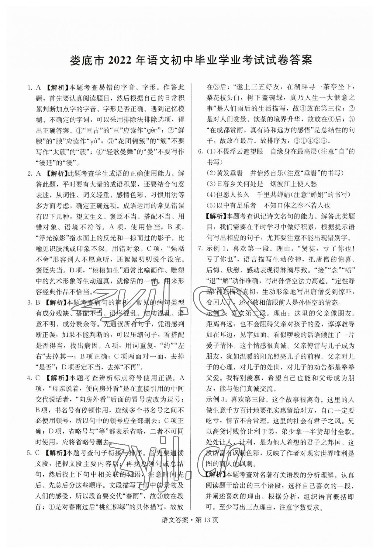 2023年湖南中考必備語(yǔ)文 參考答案第13頁(yè)