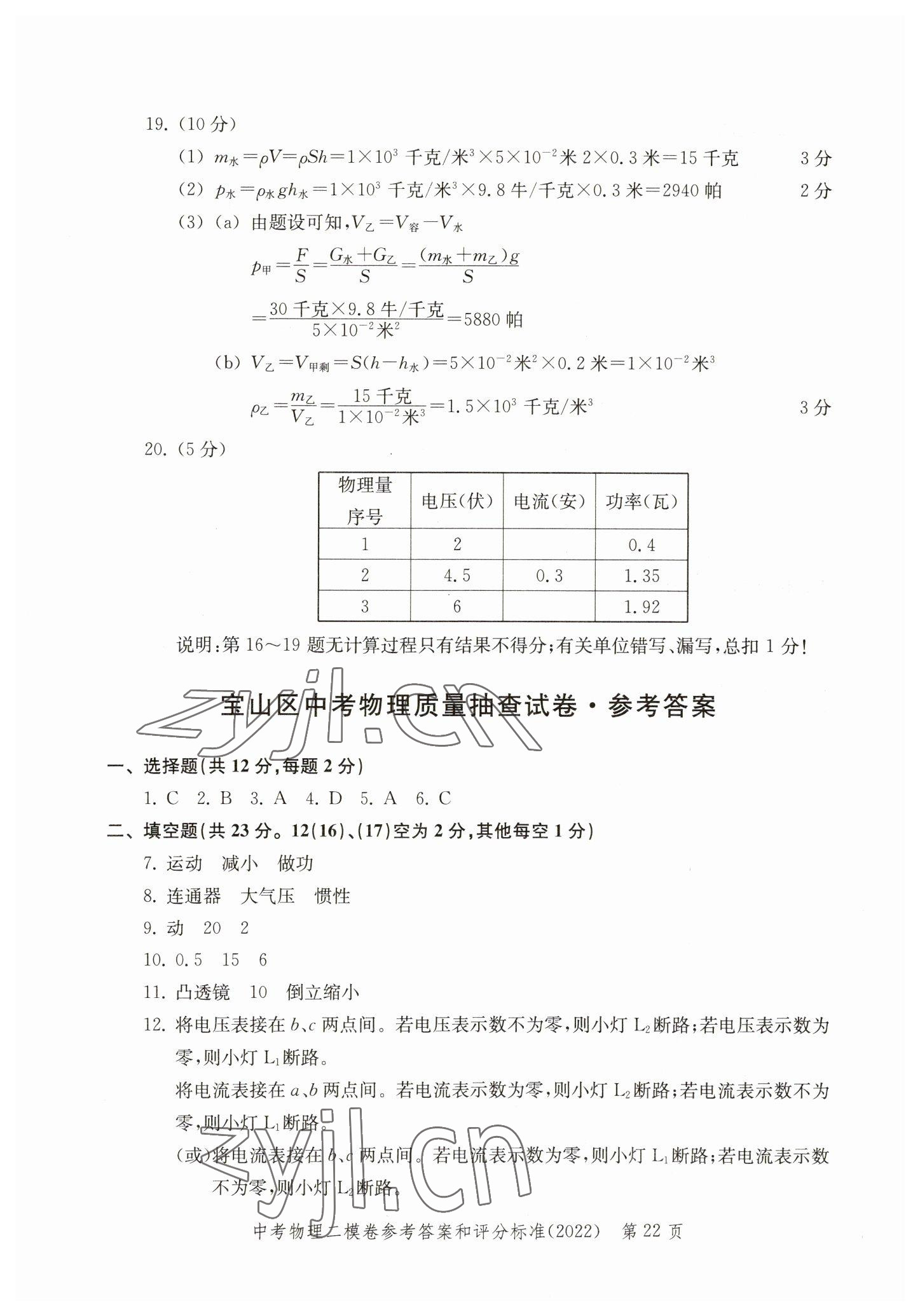 2019~2022年走向成功物理&nbsp;參考答案第22頁(yè)