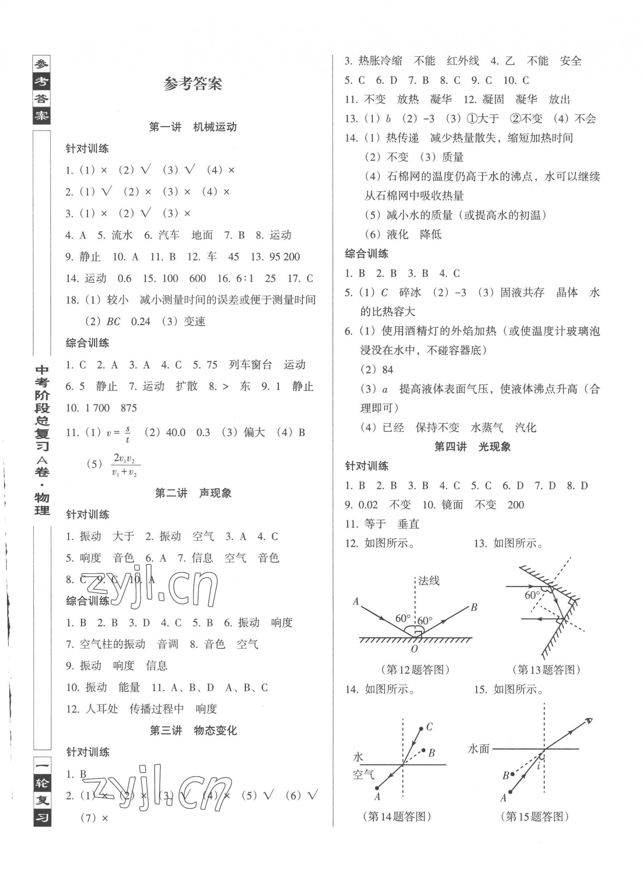 2023年中考階段總復(fù)習(xí)物理人教版A卷 參考答案第1頁