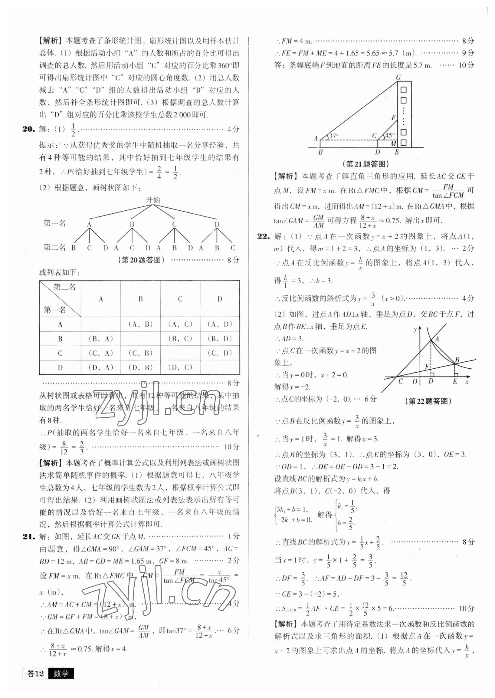 2023年中考必備中考真題精編數(shù)學(xué)遼寧專版 參考答案第12頁