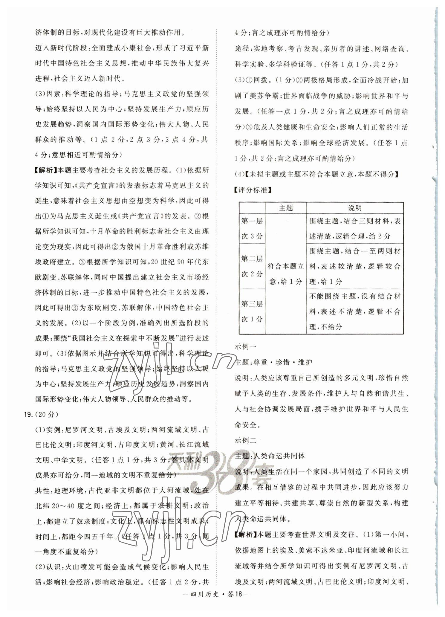 2023年天利38套中考試題精選歷史四川專版 參考答案第18頁