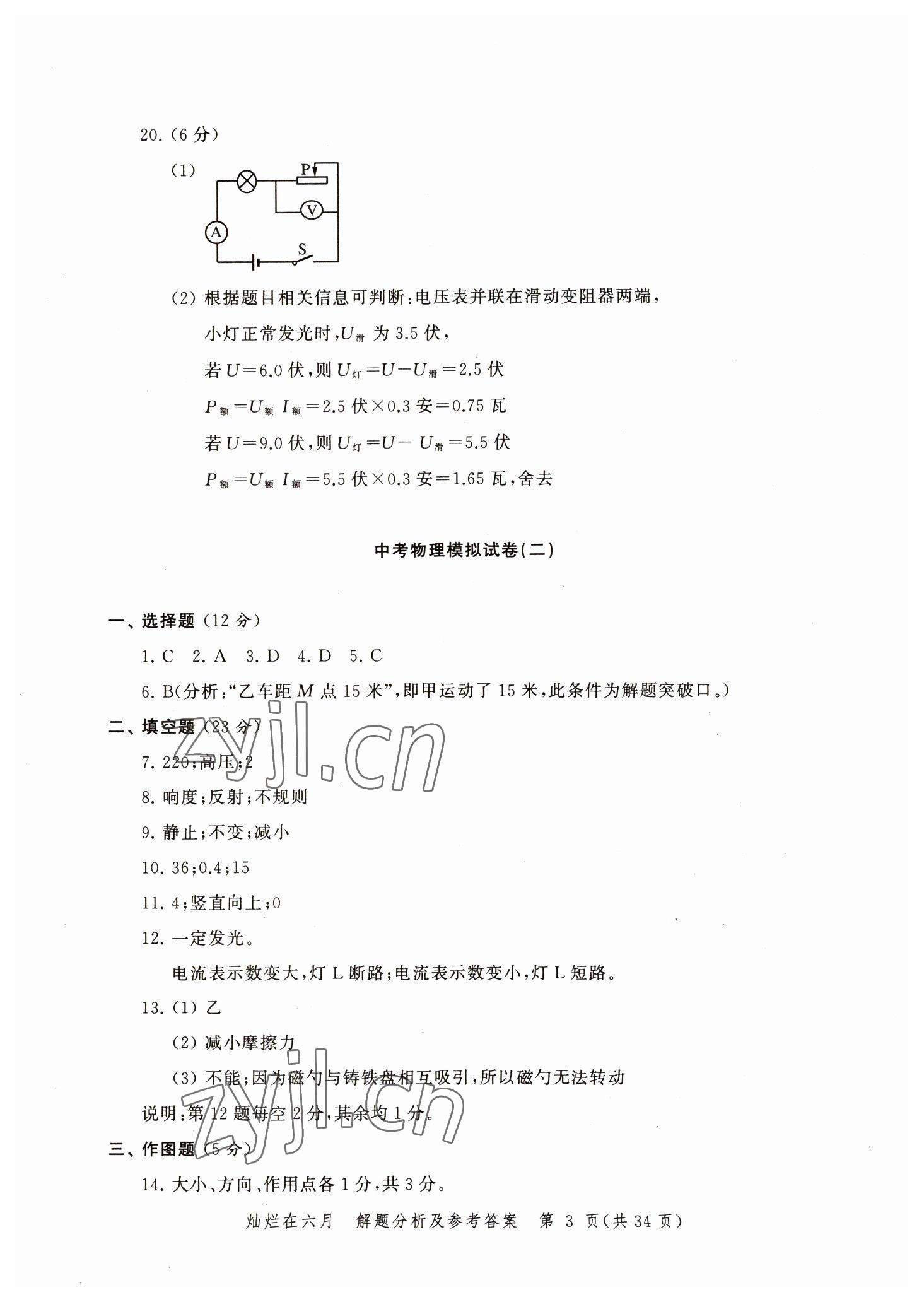 2023年灿烂在六月模拟强化测试精编物理 参考答案第3页