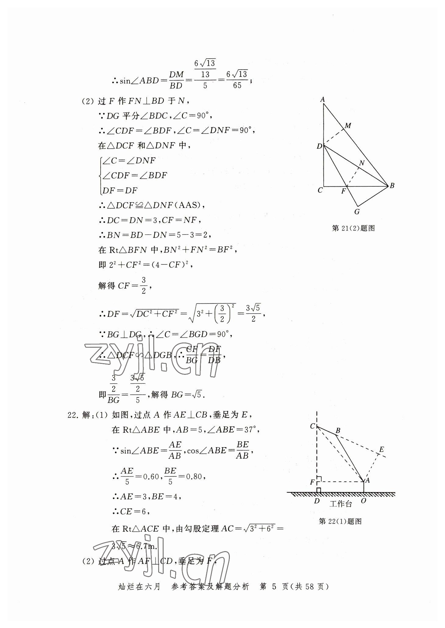 2023年?duì)N爛在六月模擬強(qiáng)化測(cè)試精編數(shù)學(xué) 參考答案第5頁(yè)