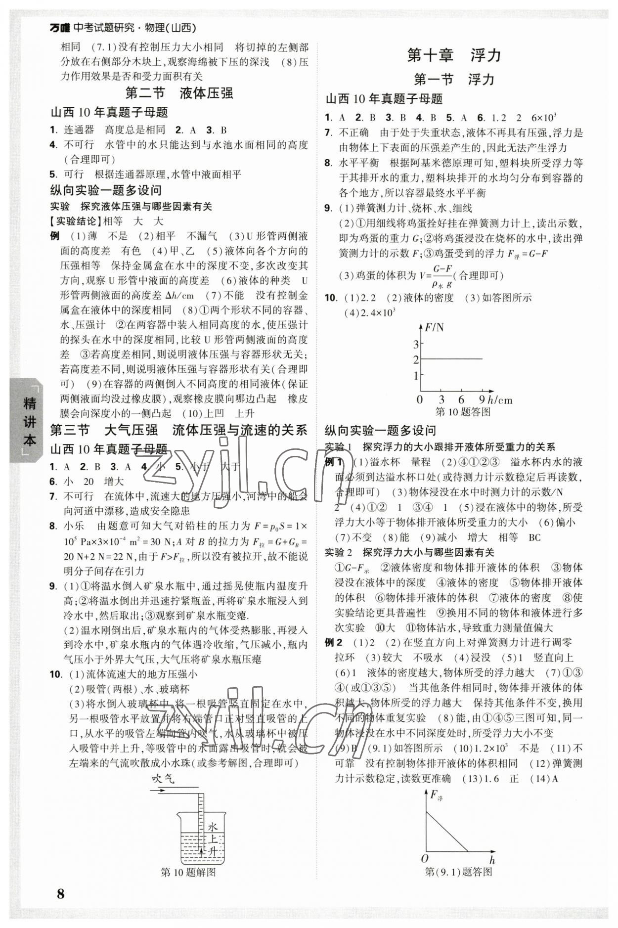 2023年万唯中考试题研究物理山西专版 参考答案第7页