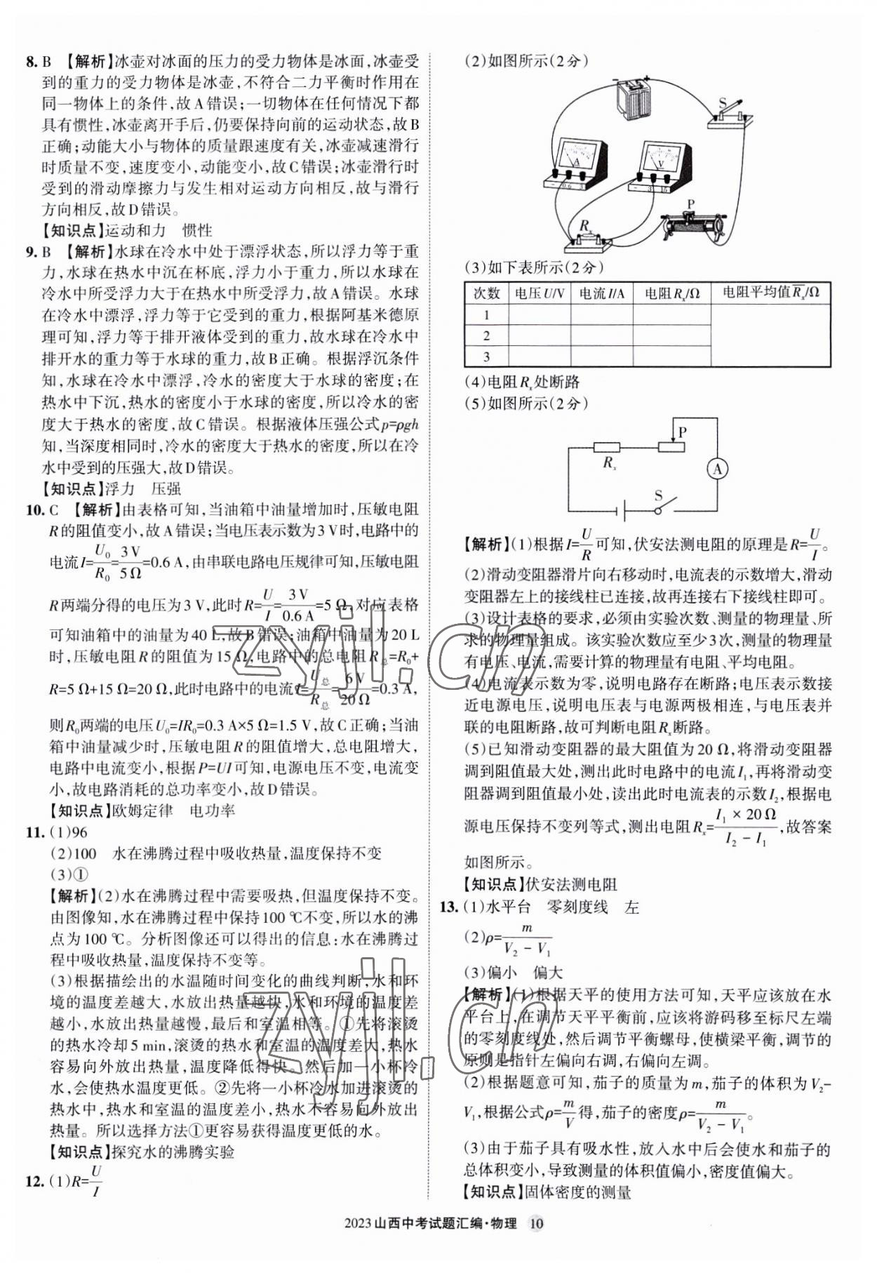 2023年山西中考試題匯編物理 參考答案第10頁