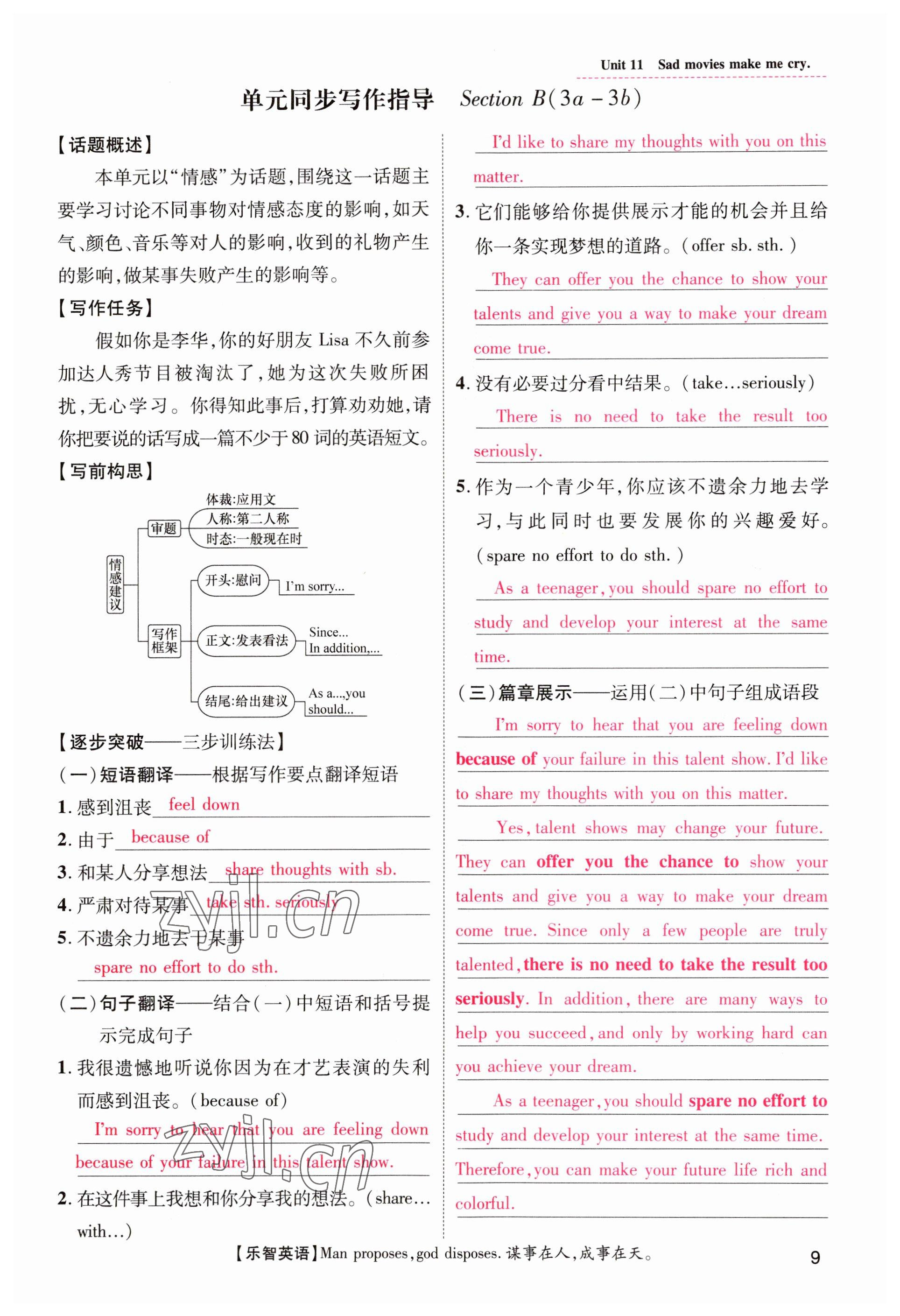 2023年名师测控九年级英语下册人教版山西专版 参考答案第9页