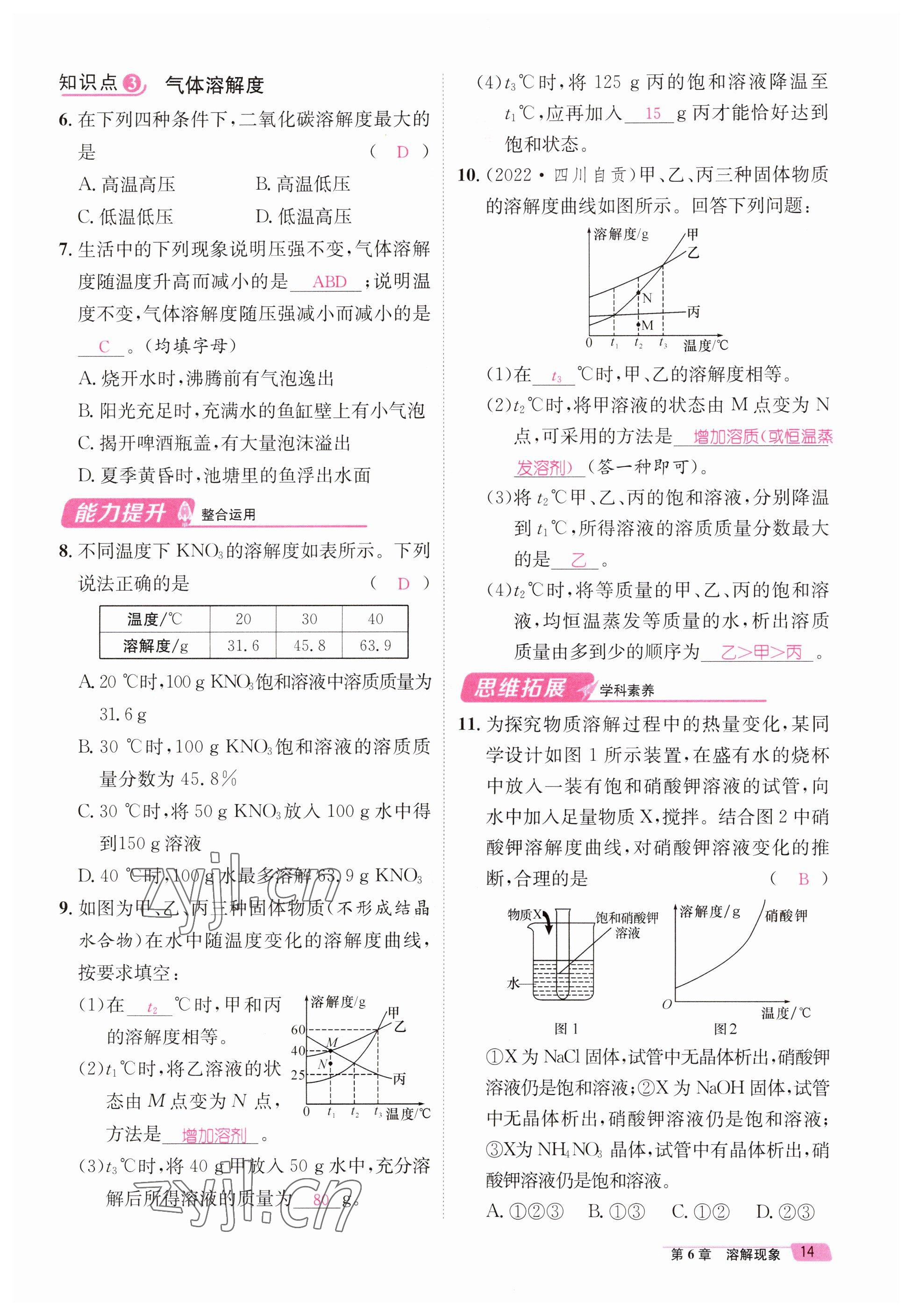 2023年名师测控九年级化学下册沪教版 参考答案第14页