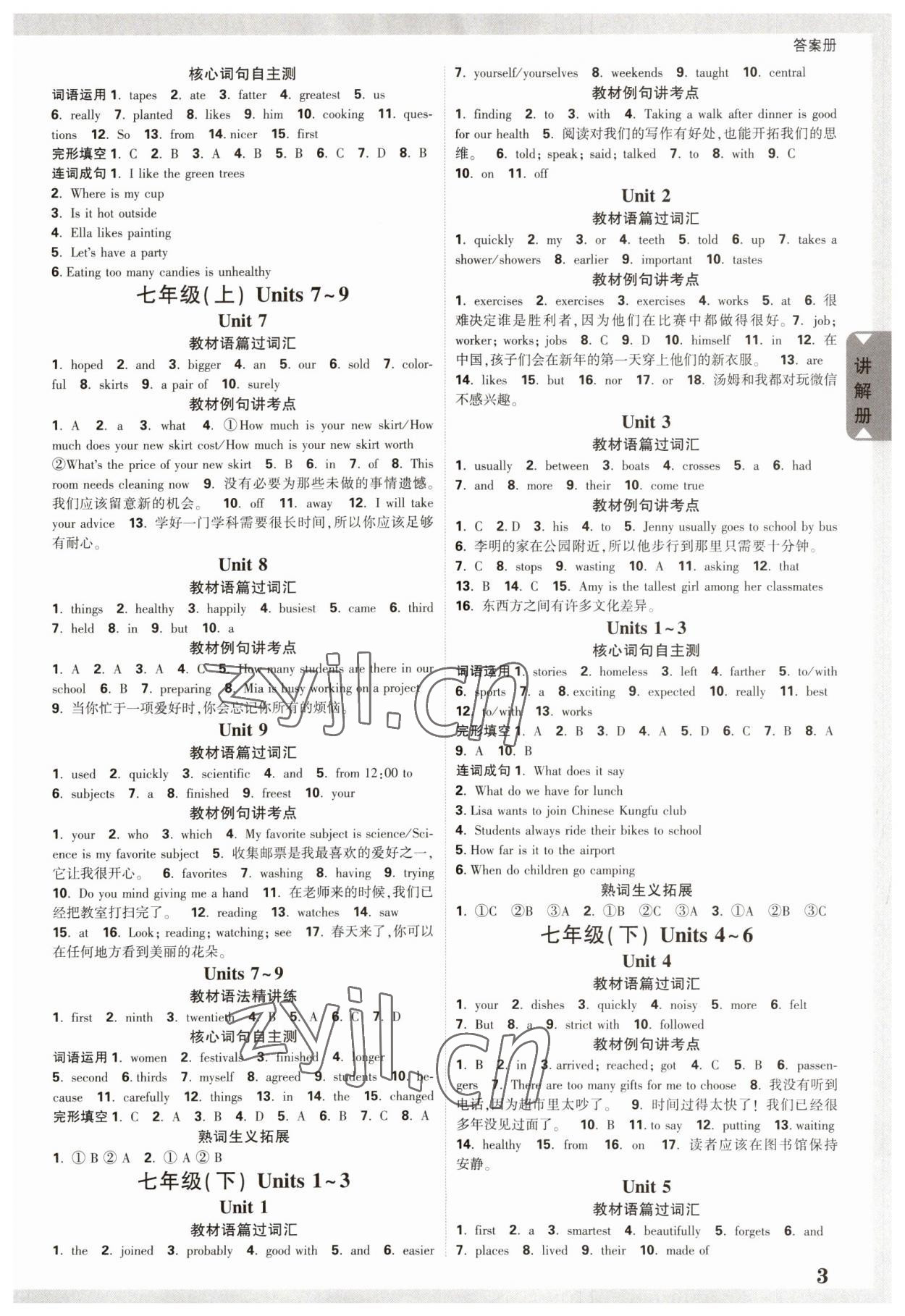 2023年中考面對(duì)面英語河北專版 參考答案第2頁