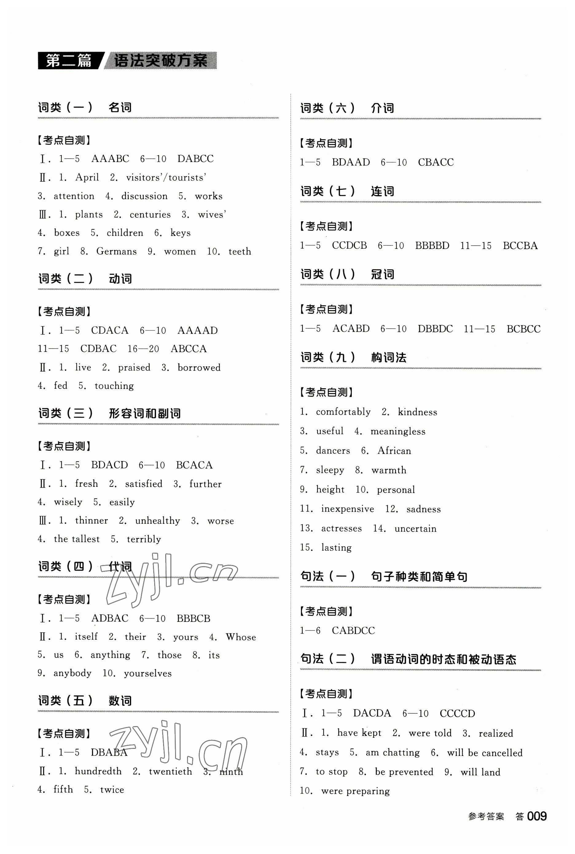 2023年全品中考復(fù)習(xí)方案英語鹽城專版 參考答案第8頁