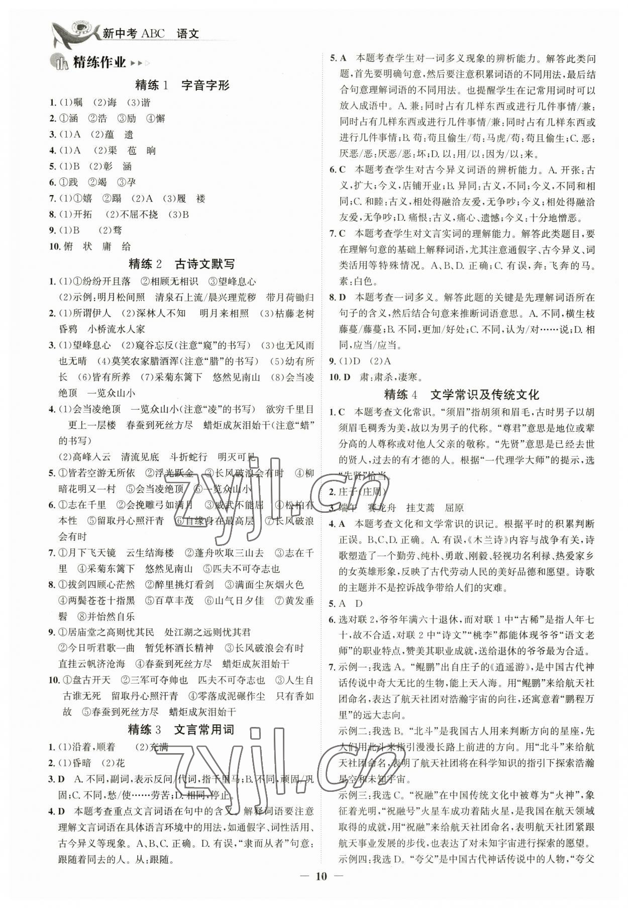 2023年世紀(jì)金榜新中考ABC語文浙江專版 參考答案第9頁