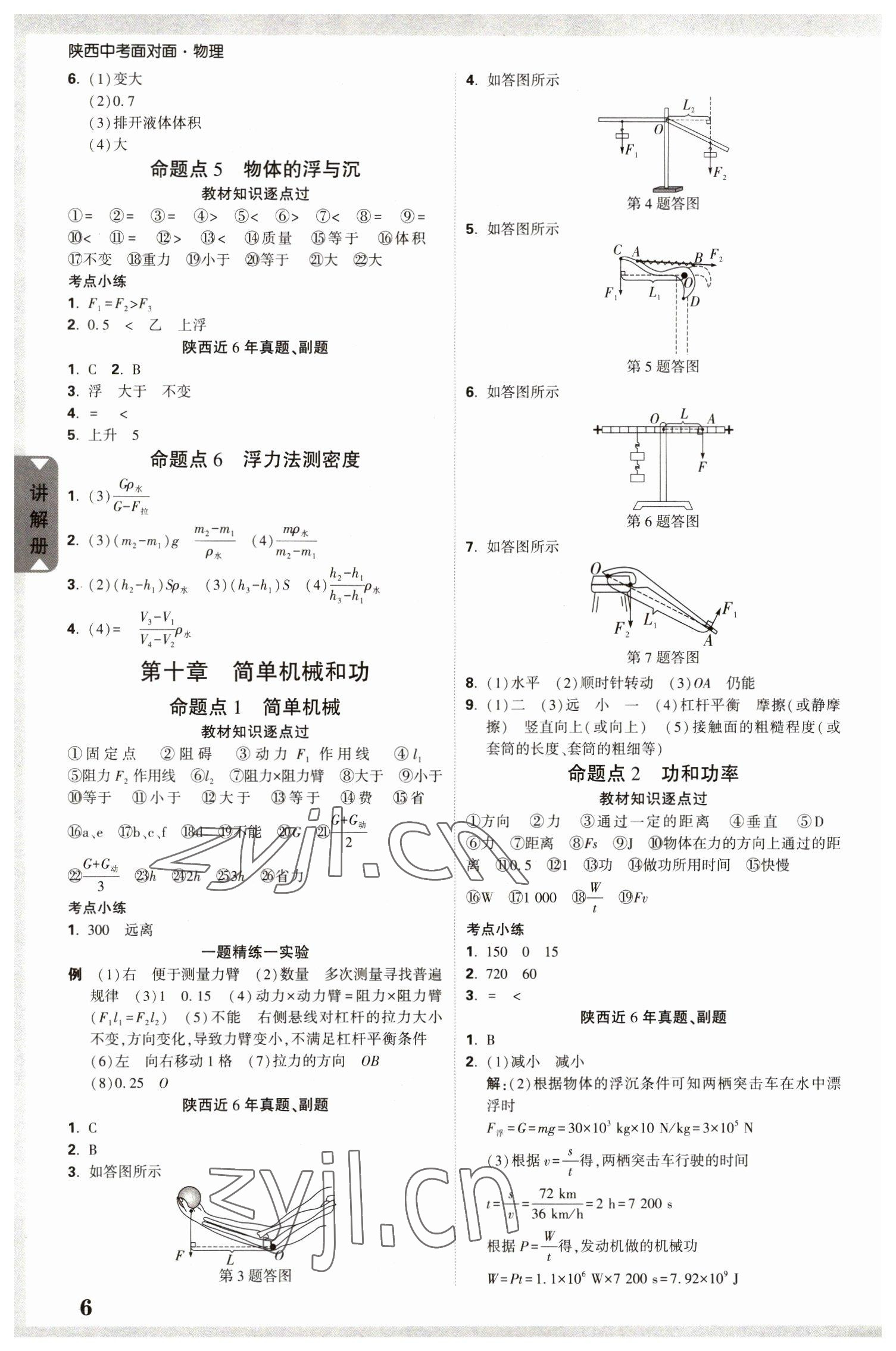 2023年中考面對面物理中考陜西專版 參考答案第6頁