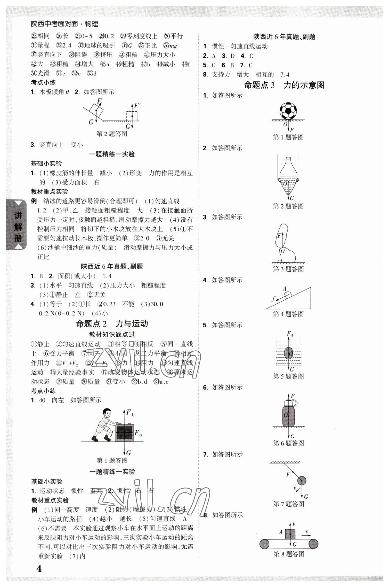 2023年中考面對(duì)面物理中考陜西專版 參考答案第4頁