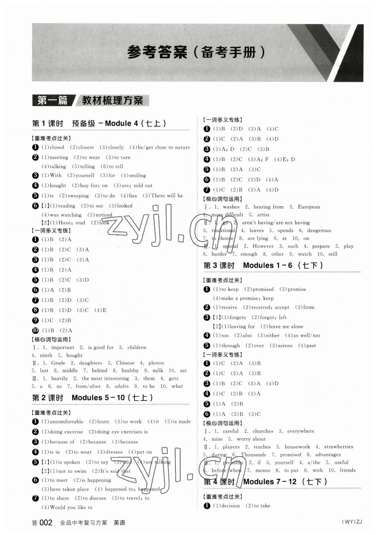 2023年全品中考復(fù)習(xí)方案英語備考手冊外研版浙江專版 第1頁