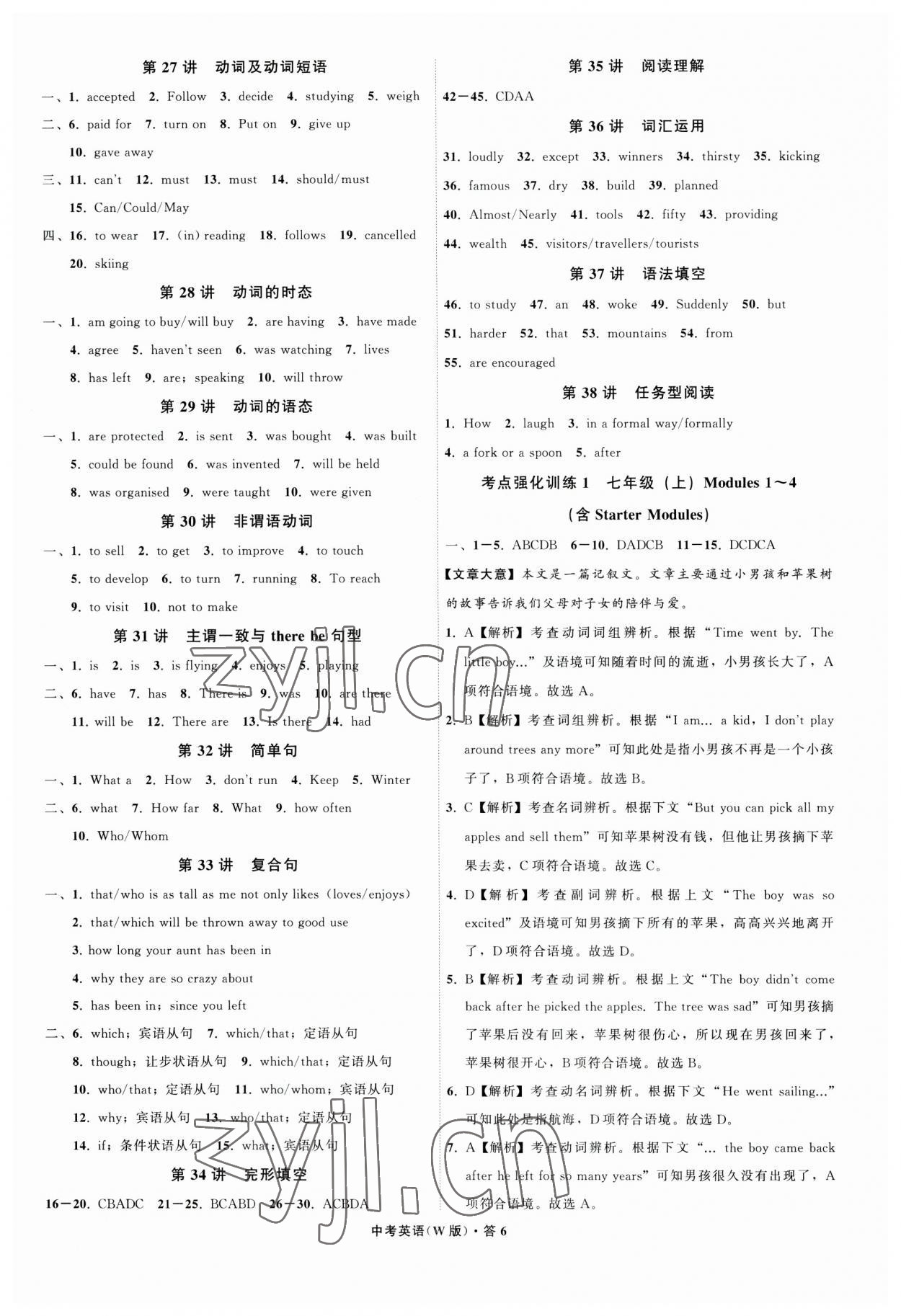 2023年名師面對(duì)面中考滿分特訓(xùn)方案九年級(jí)英語(yǔ)外研版浙江專版 參考答案第6頁(yè)