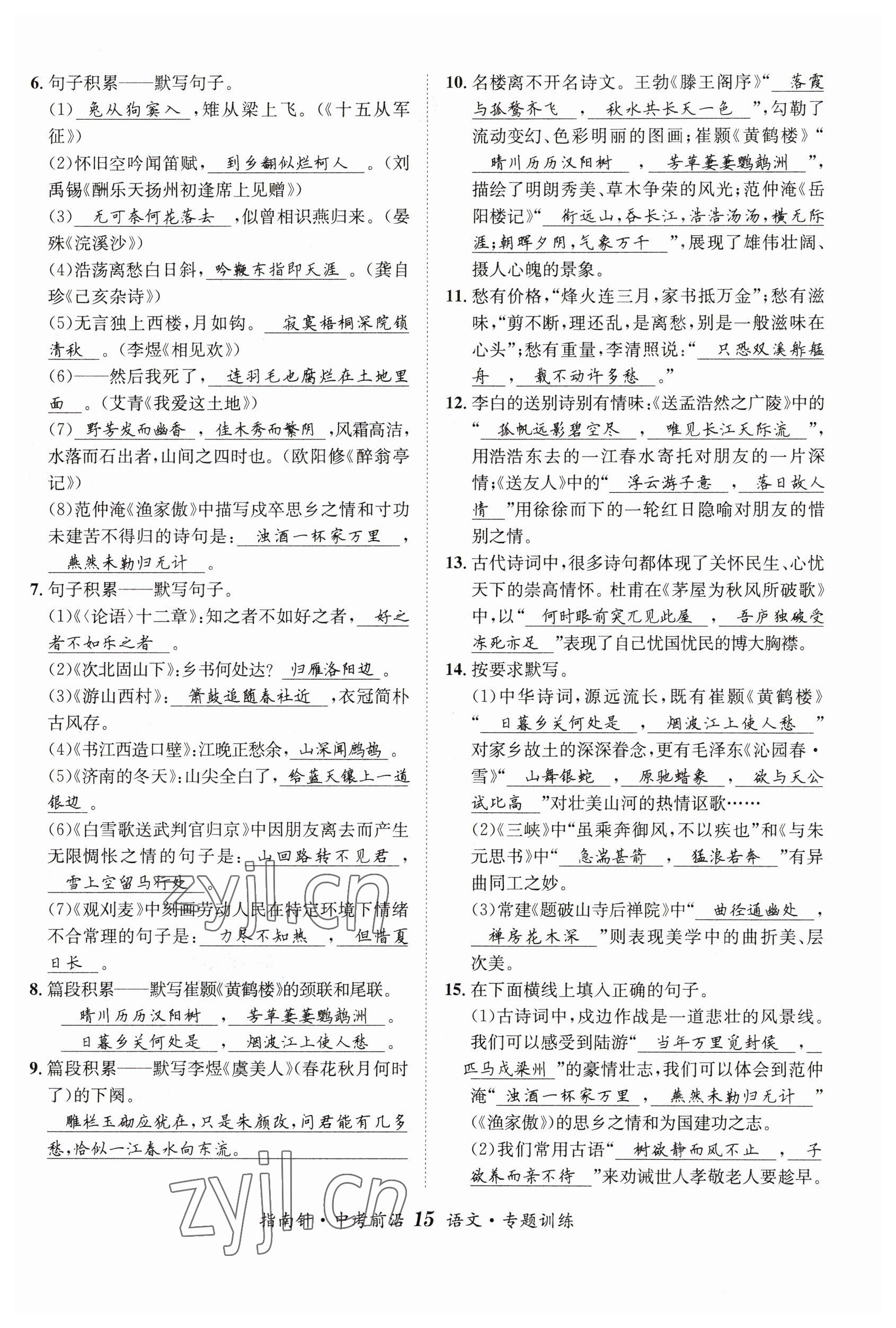 2023年指南針中考前沿語(yǔ)文 參考答案第15頁(yè)