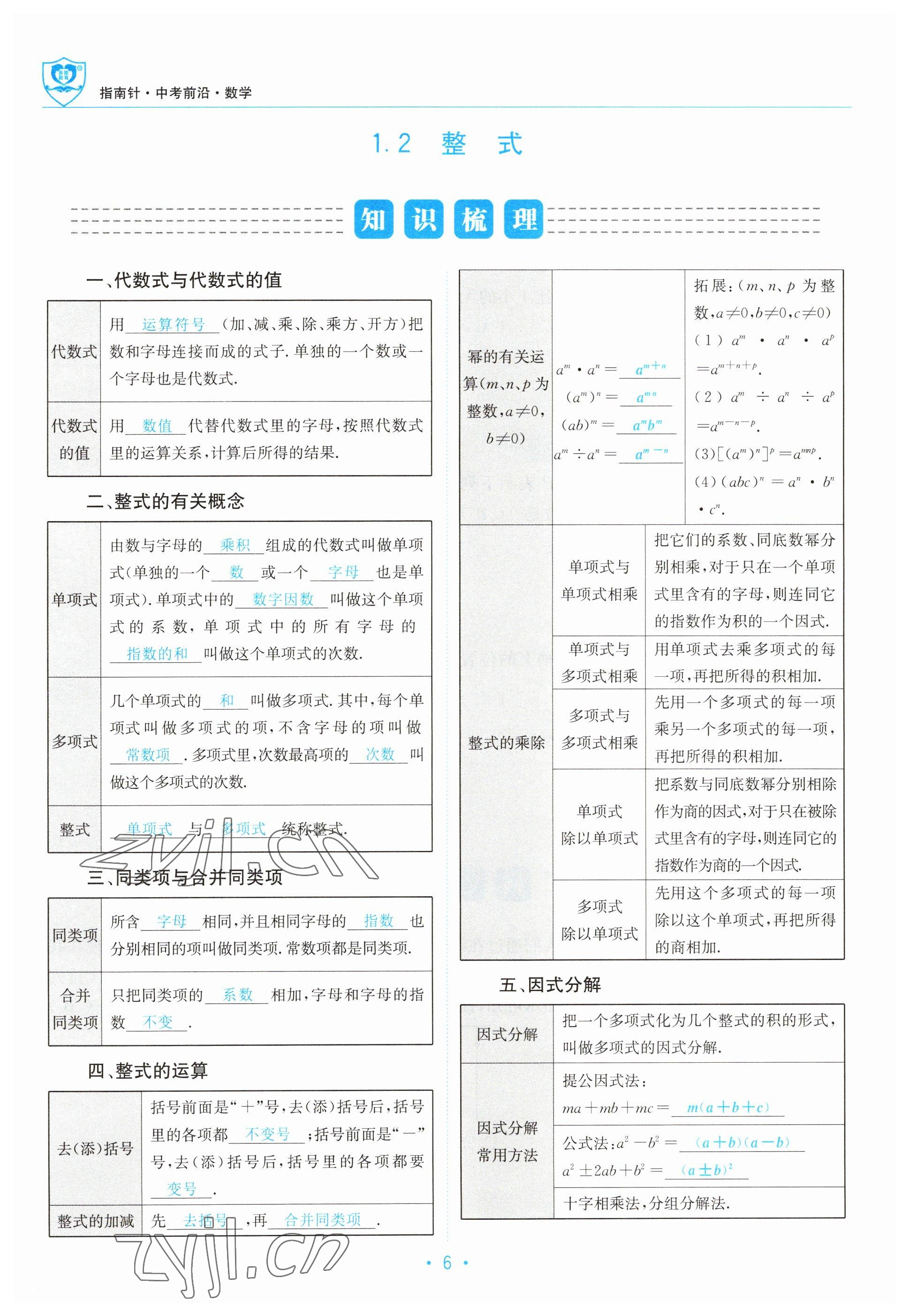 2023年指南針中考前沿數(shù)學(xué) 參考答案第6頁