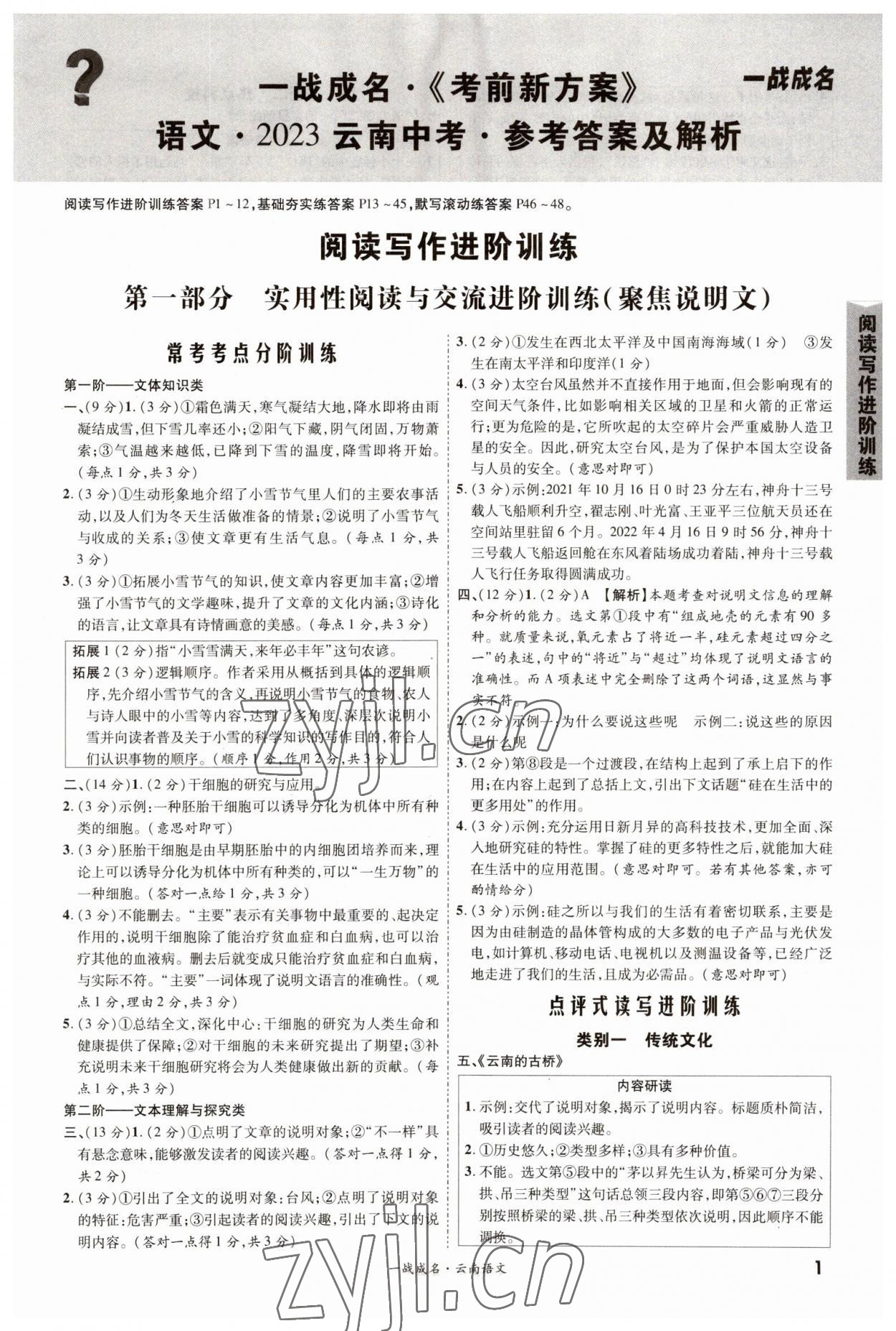 2023年一战成名考前新方案语文中考云南专版 第1页