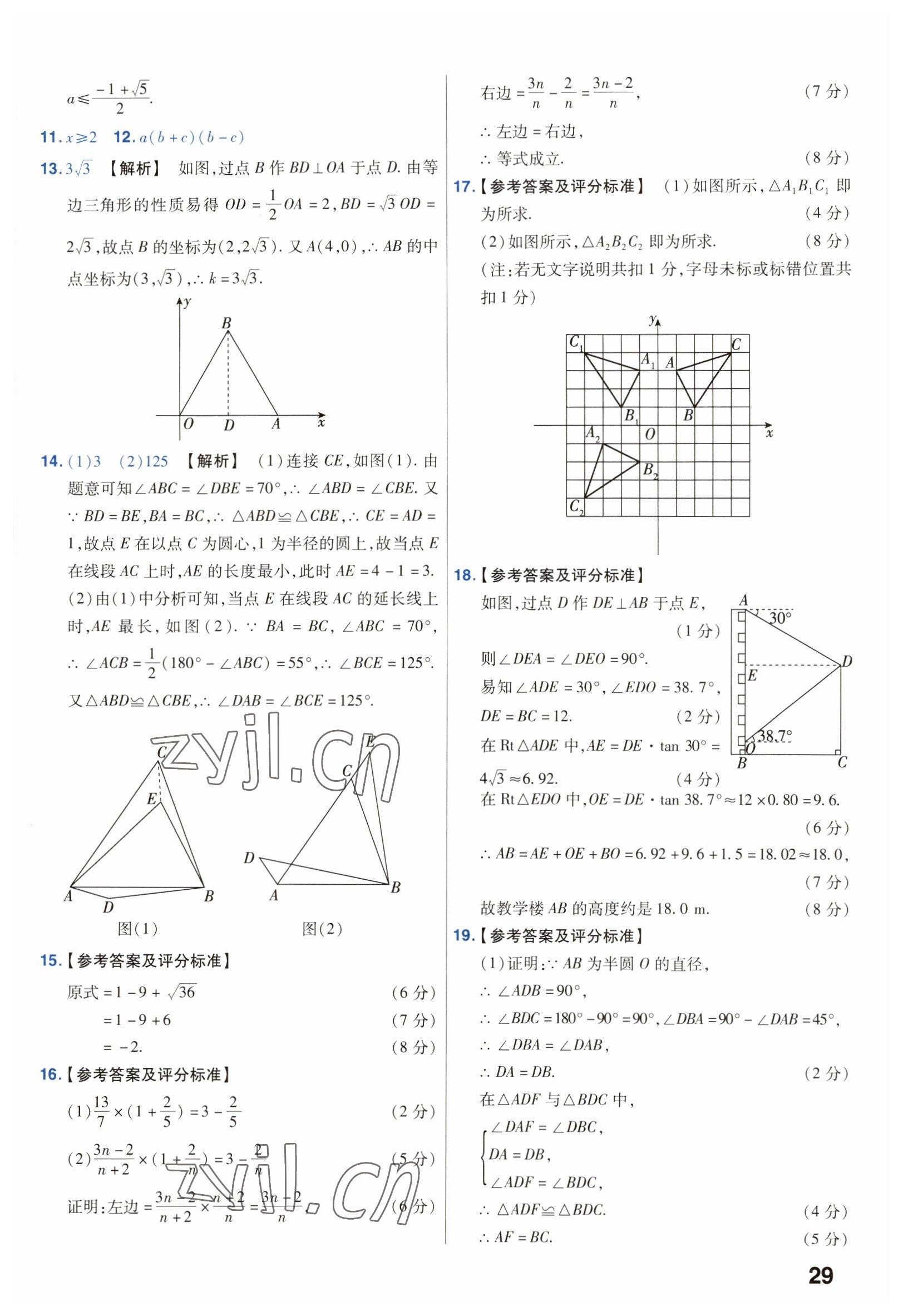 2023年金考卷45套匯編數(shù)學(xué)安徽專版 參考答案第29頁