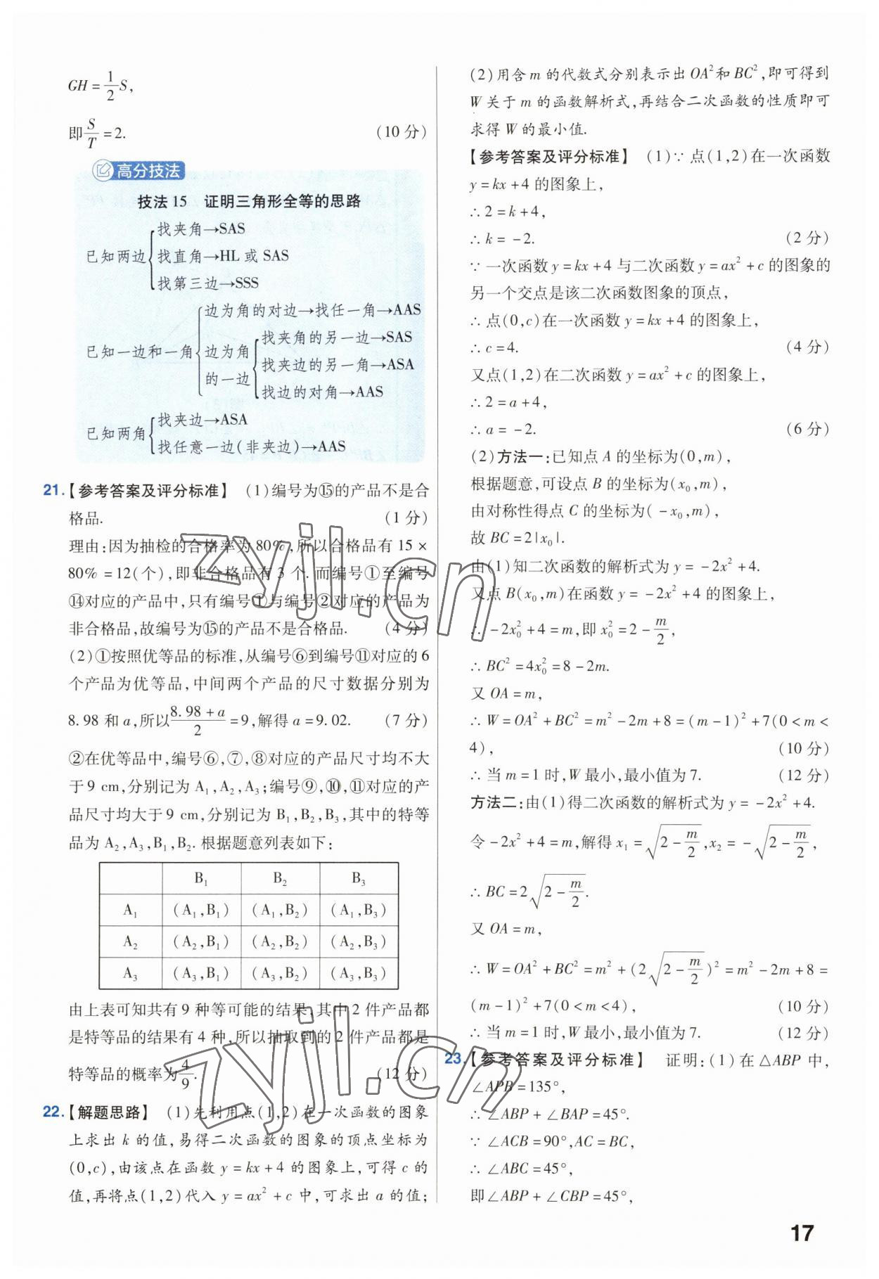 2023年金考卷45套匯編數(shù)學(xué)安徽專版 參考答案第17頁