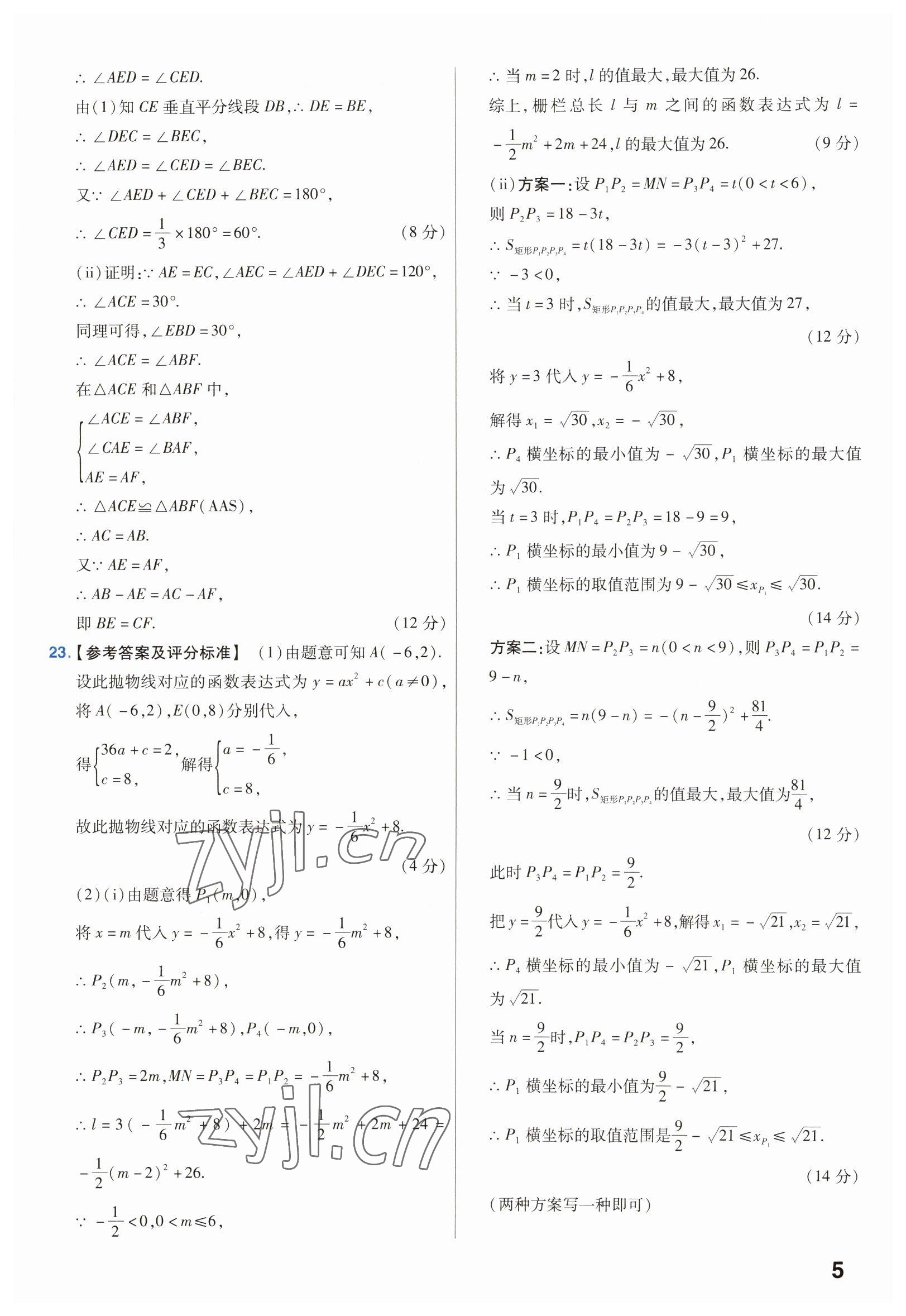 2023年金考卷45套匯編數(shù)學(xué)安徽專版 參考答案第5頁