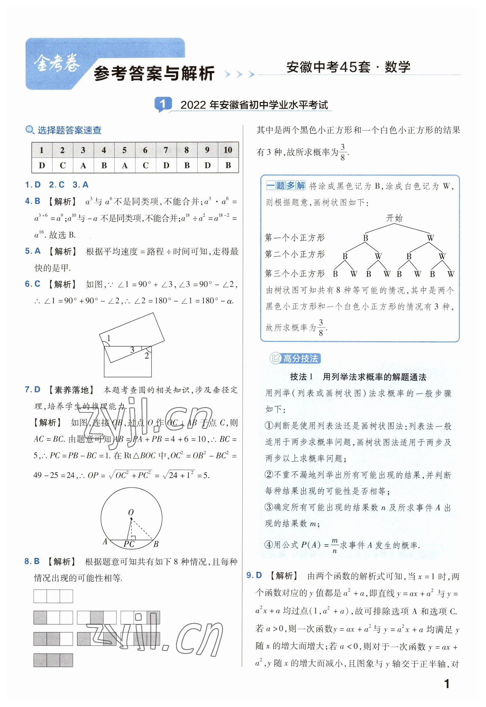 2023年金考卷45套匯編數(shù)學(xué)安徽專版 參考答案第1頁(yè)