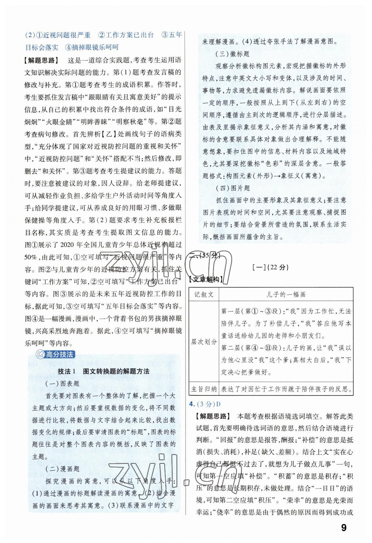 2023年金考卷45套匯編語(yǔ)文安徽專版 參考答案第9頁(yè)