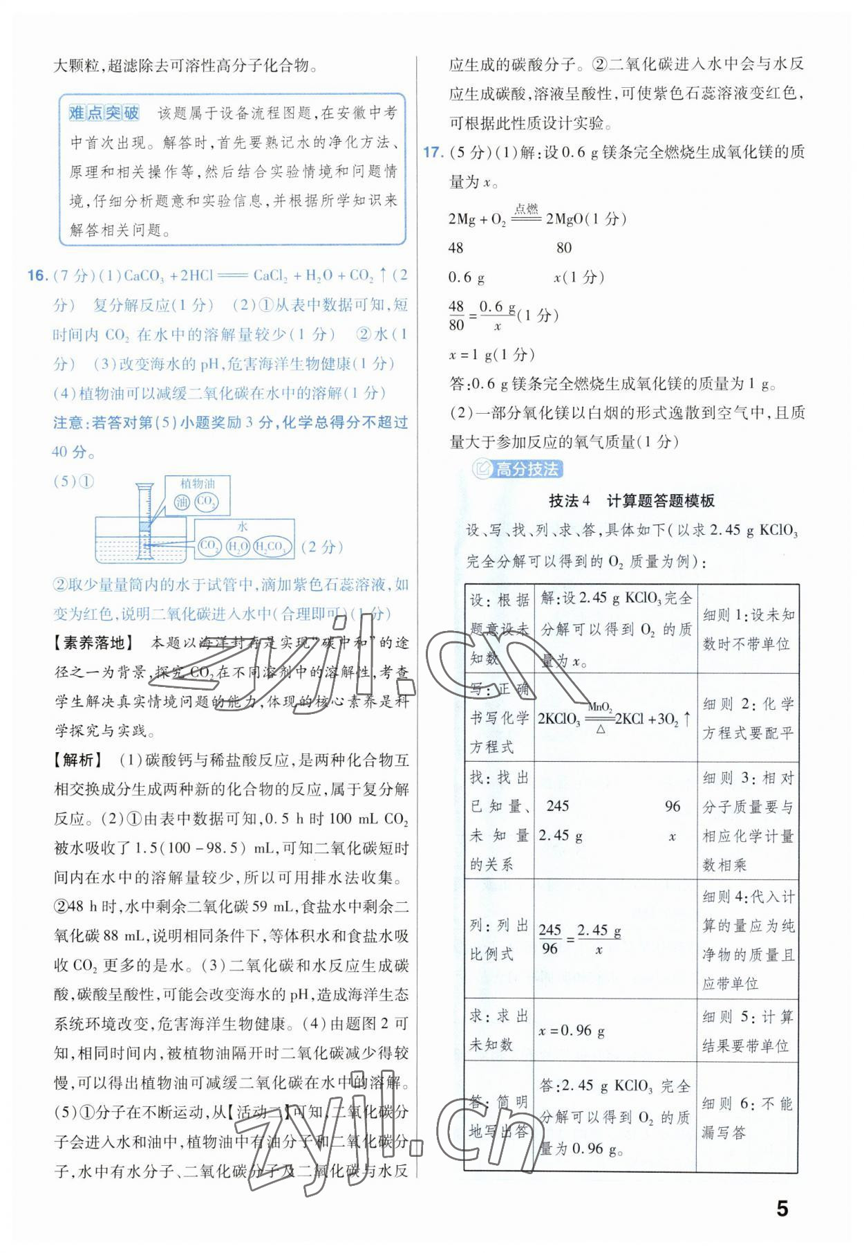 2023年金考卷45套匯編化學(xué)安徽專版 參考答案第5頁