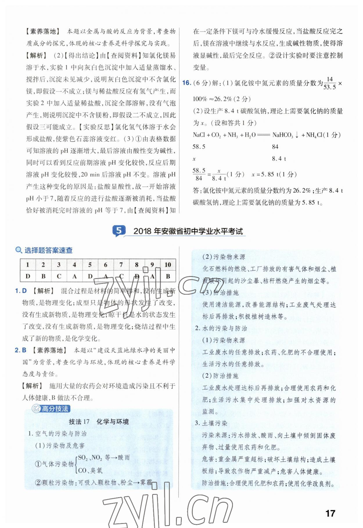 2023年金考卷45套匯編化學(xué)安徽專版 參考答案第17頁