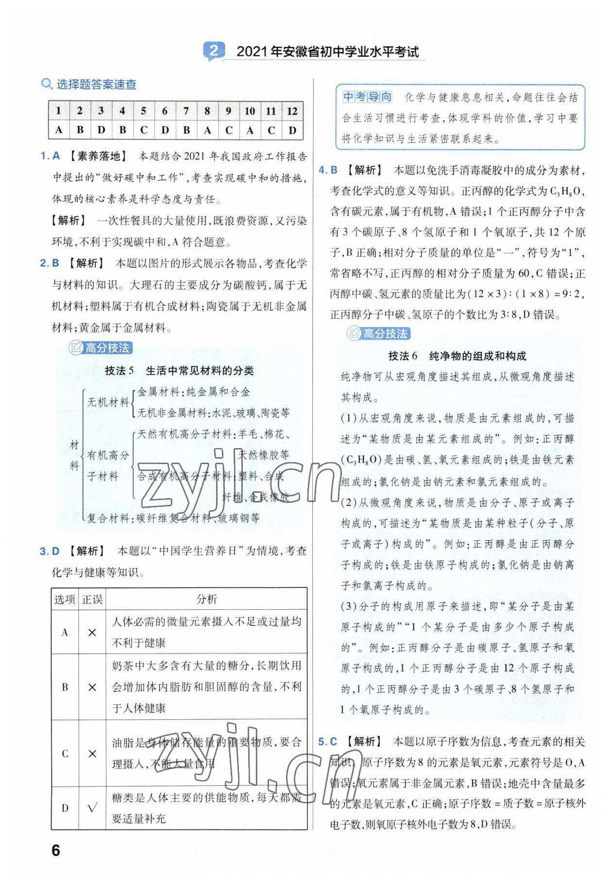 2023年金考卷45套匯編化學安徽專版 參考答案第6頁