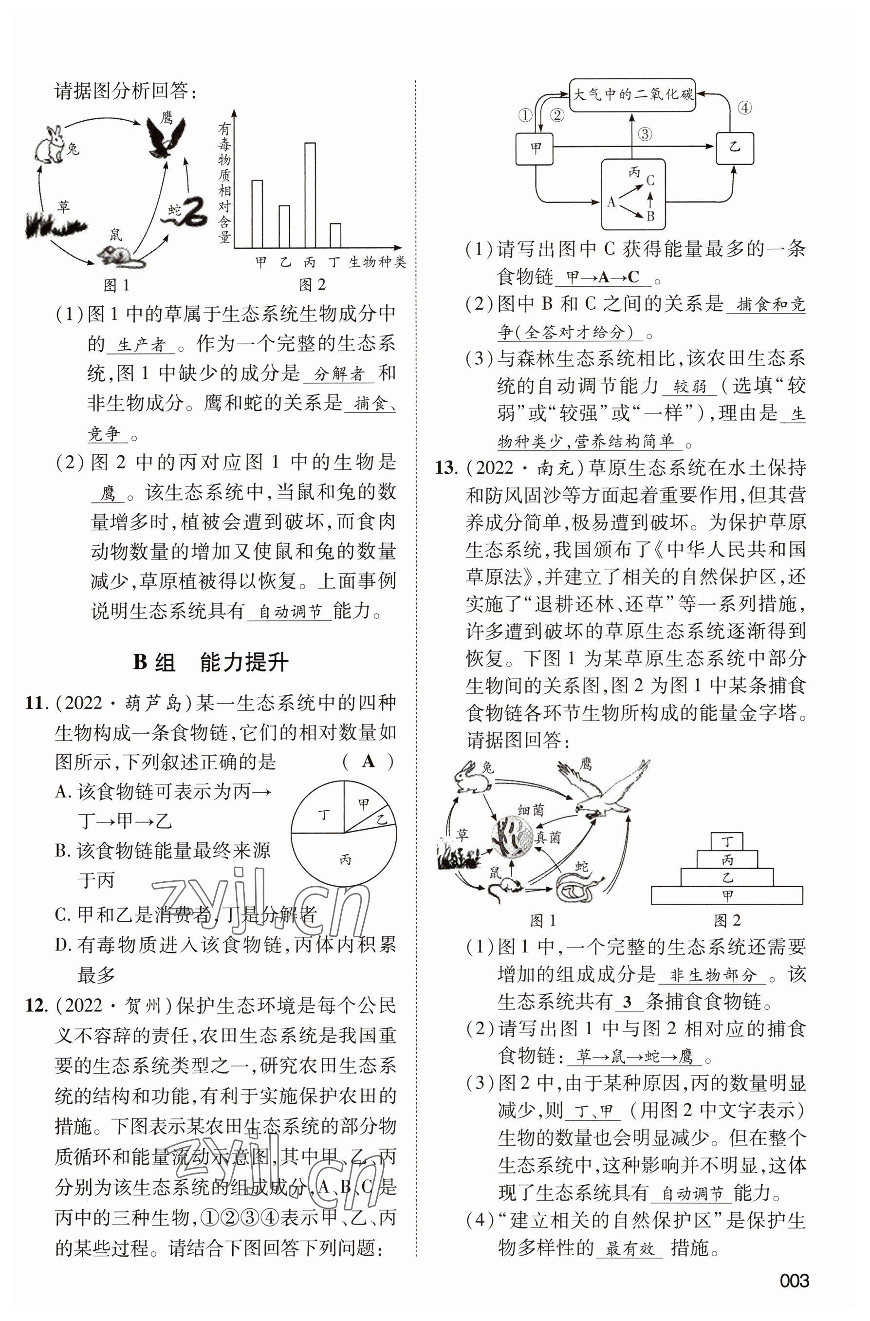 2023年中考狀元生物 參考答案第3頁