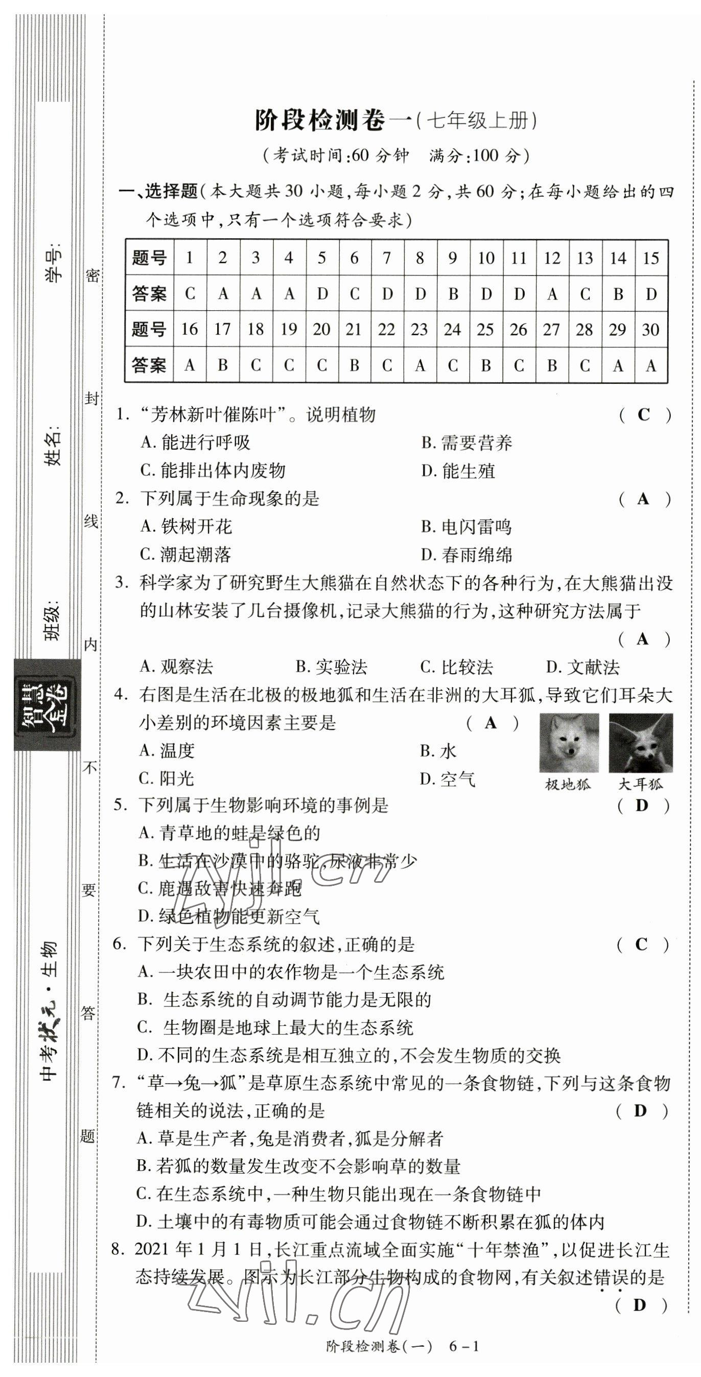 2023年中考狀元生物 第1頁