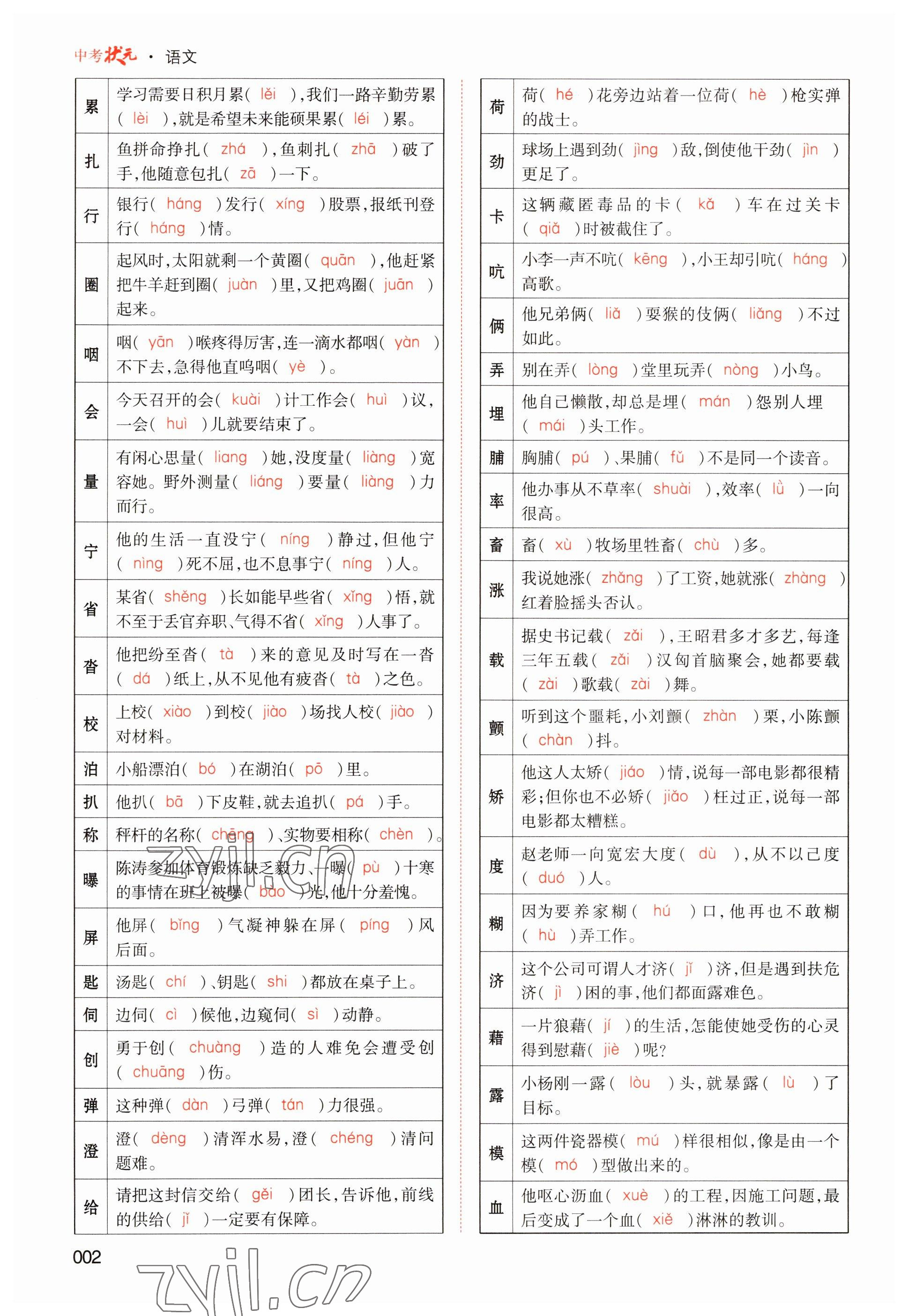 2023年中考状元语文 参考答案第2页