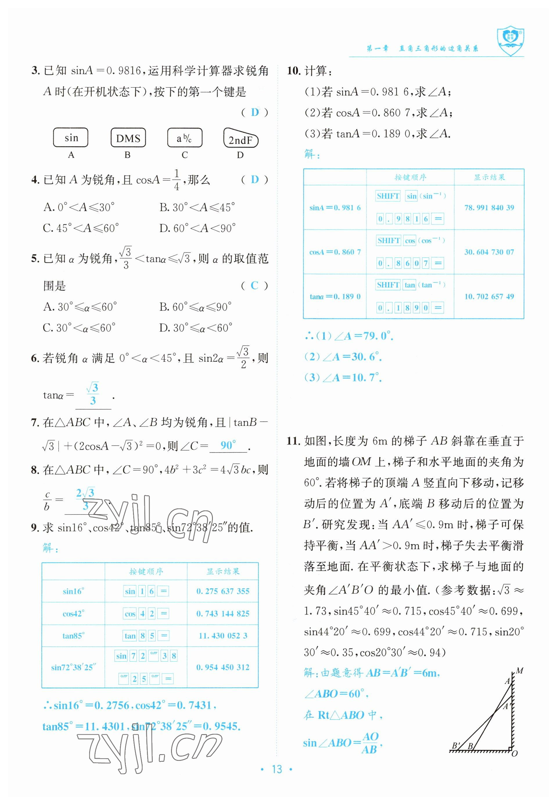 2023年指南針導(dǎo)學(xué)探究九年級數(shù)學(xué)下冊北師大版 參考答案第13頁