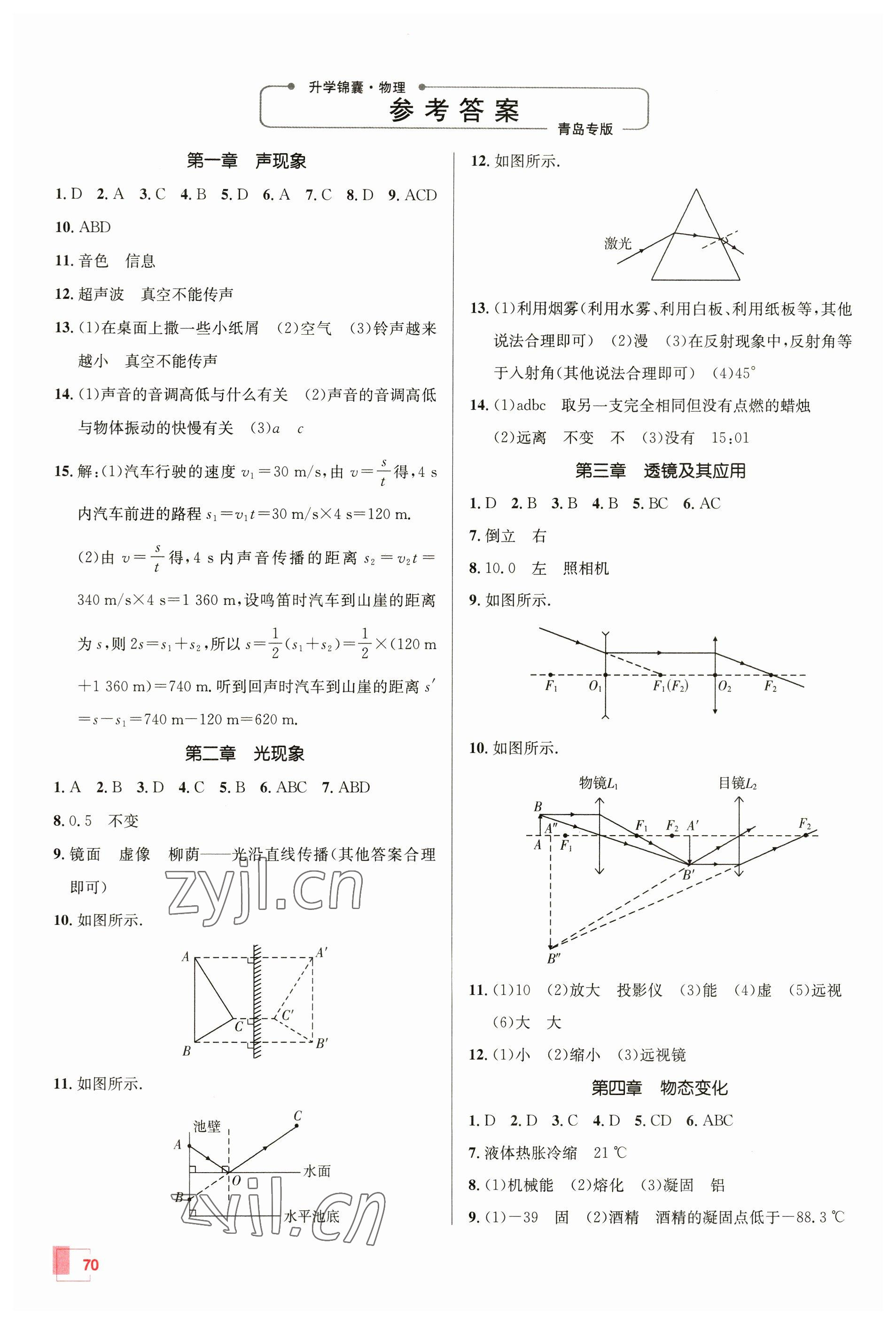 2023年升学锦囊物理青岛专版 参考答案第1页