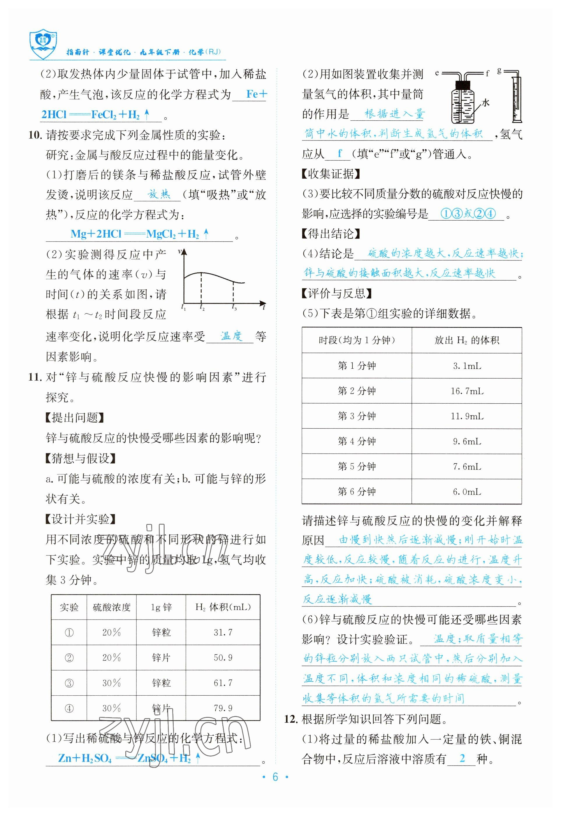 2023年指南针导学探究九年级化学下册人教版 参考答案第6页