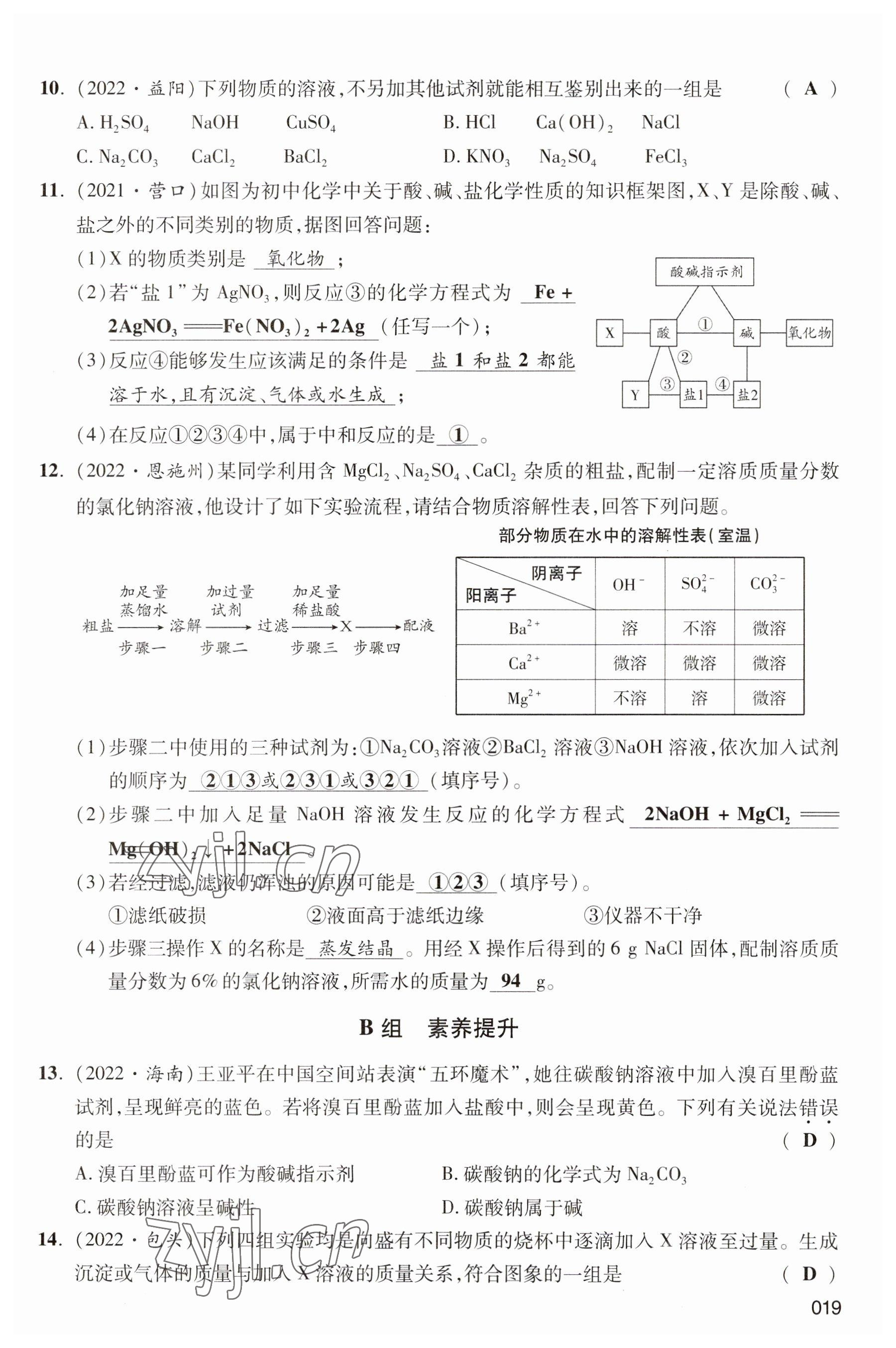 2023年中考状元化学 参考答案第19页