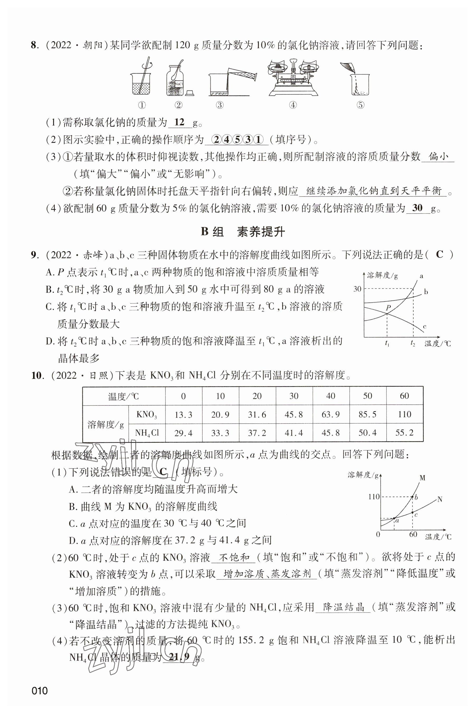 2023年中考状元化学 参考答案第10页