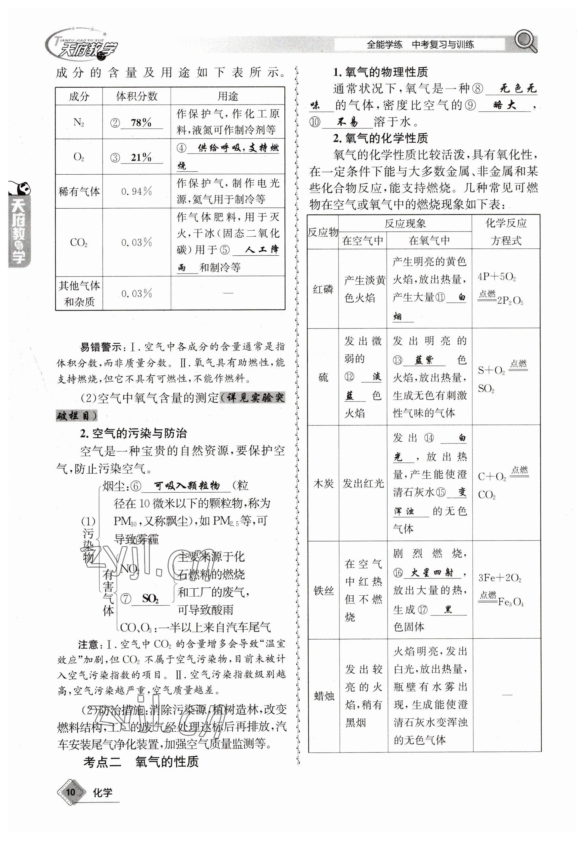 2023年天府教與學中考復習與訓練化學 參考答案第10頁