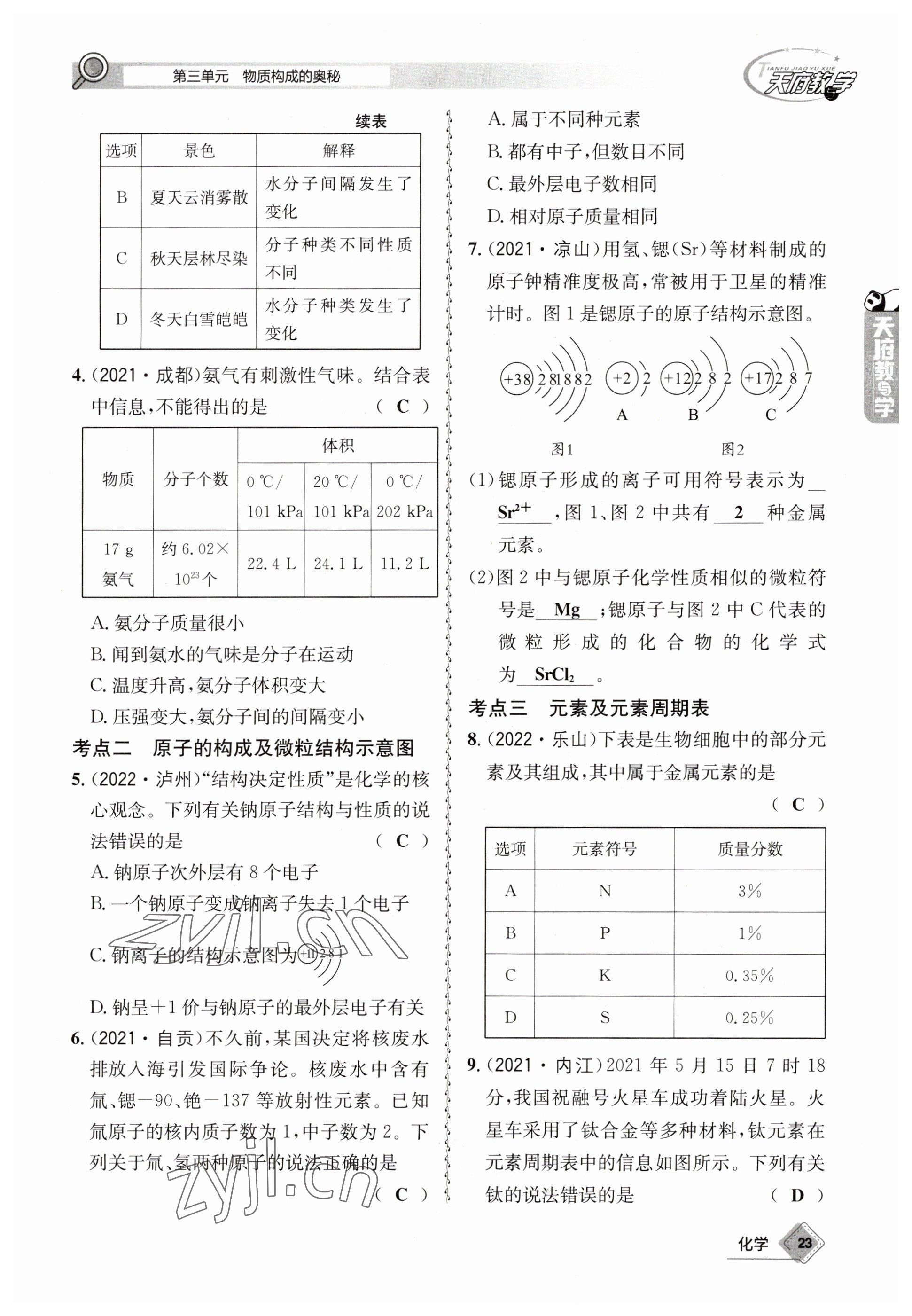 2023年天府教與學(xué)中考復(fù)習(xí)與訓(xùn)練化學(xué) 參考答案第23頁