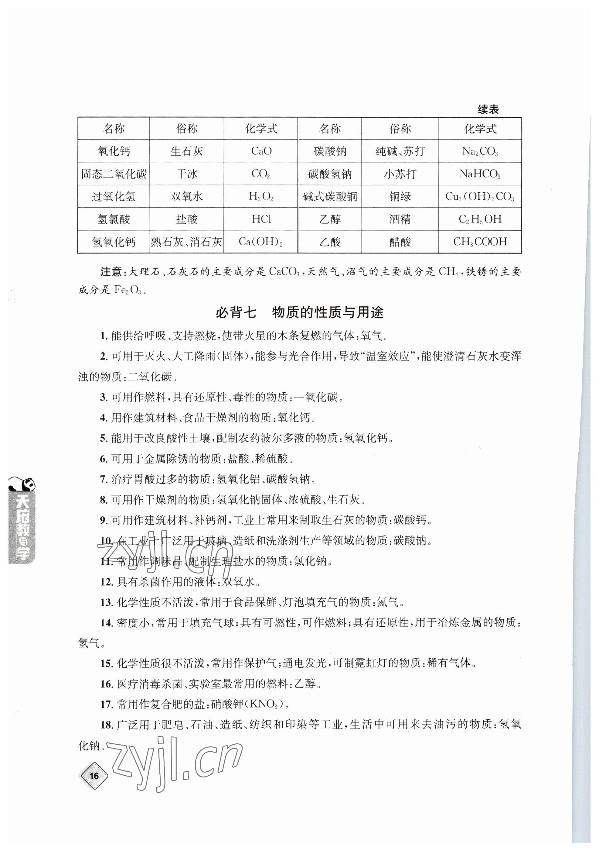 2023年天府教與學(xué)中考復(fù)習(xí)與訓(xùn)練化學(xué) 參考答案第16頁