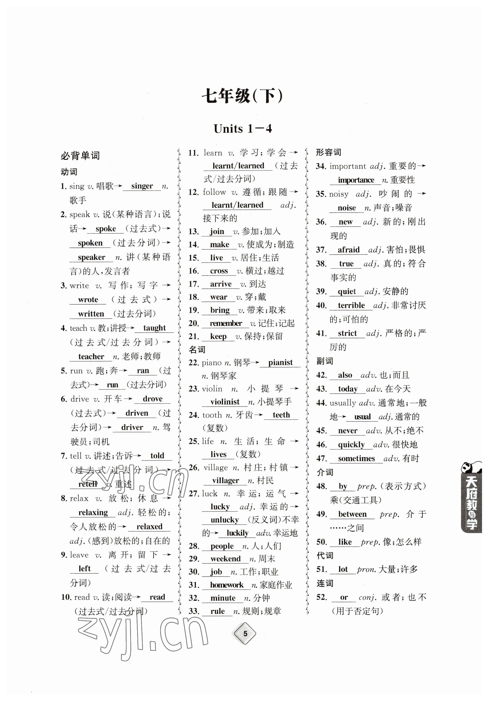 2023年天府教與學(xué)中考復(fù)習(xí)與訓(xùn)練英語 參考答案第5頁