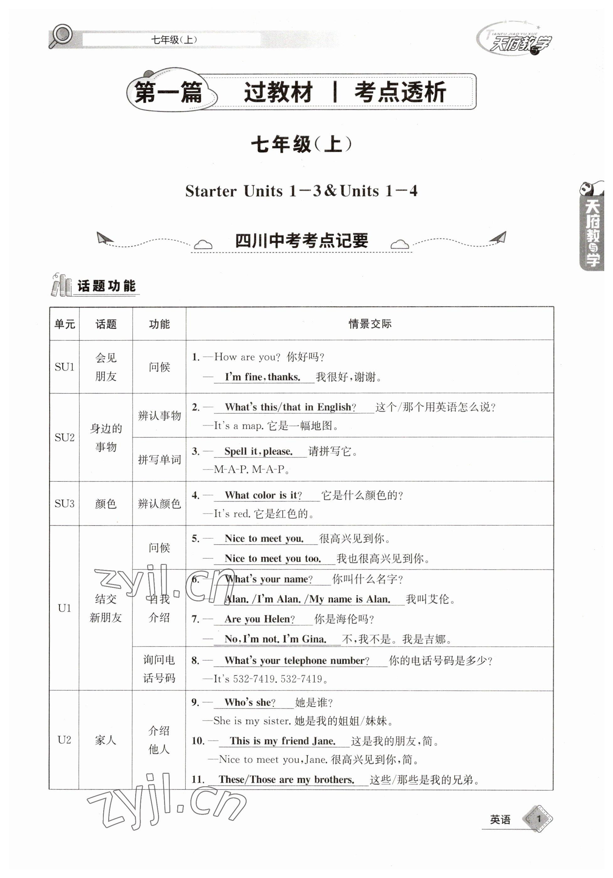 2023年天府教與學(xué)中考復(fù)習(xí)與訓(xùn)練英語 參考答案第1頁