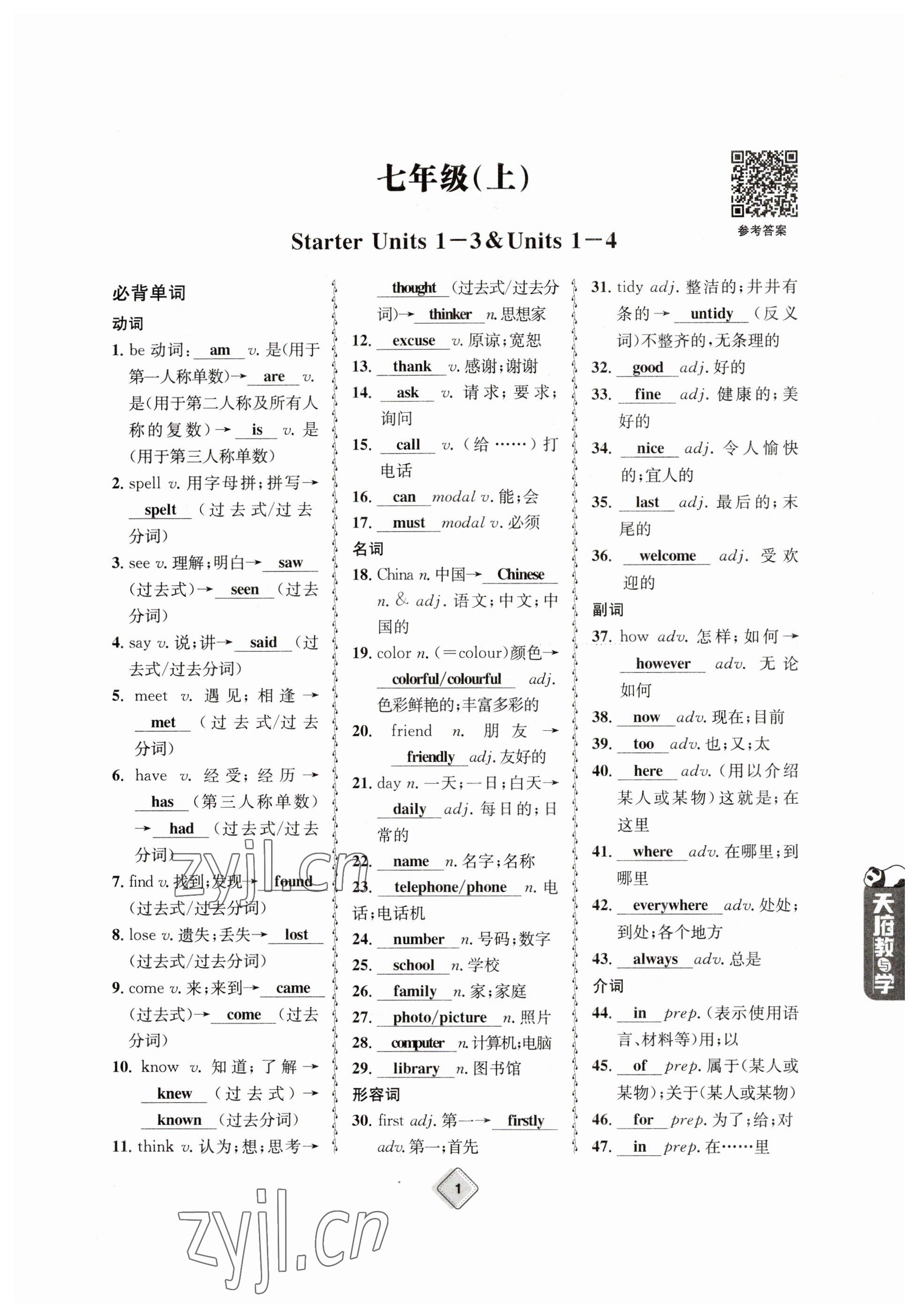 2023年天府教與學(xué)中考復(fù)習(xí)與訓(xùn)練英語 參考答案第1頁