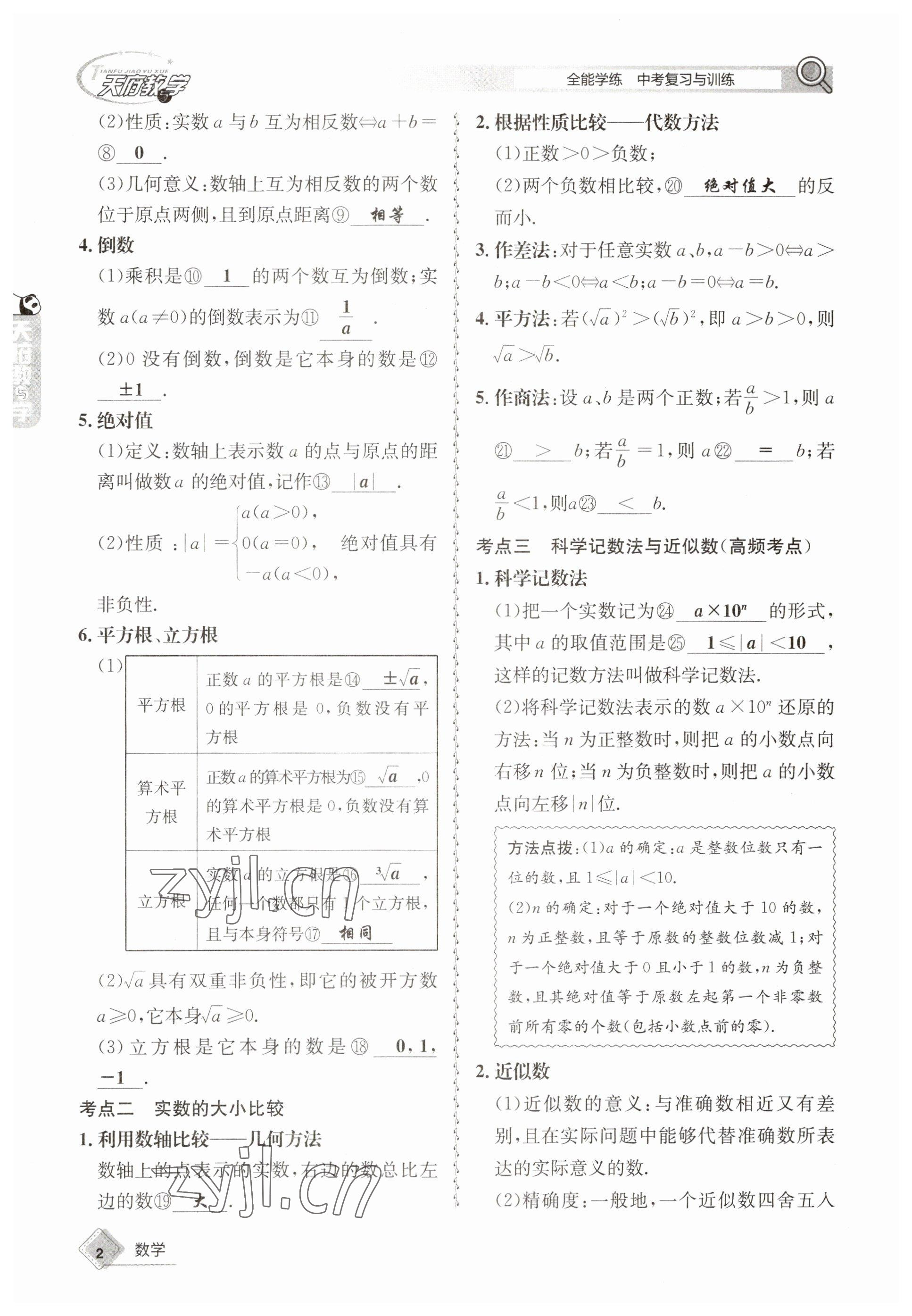 2023年天府教與學(xué)中考復(fù)習(xí)與訓(xùn)練數(shù)學(xué) 參考答案第2頁