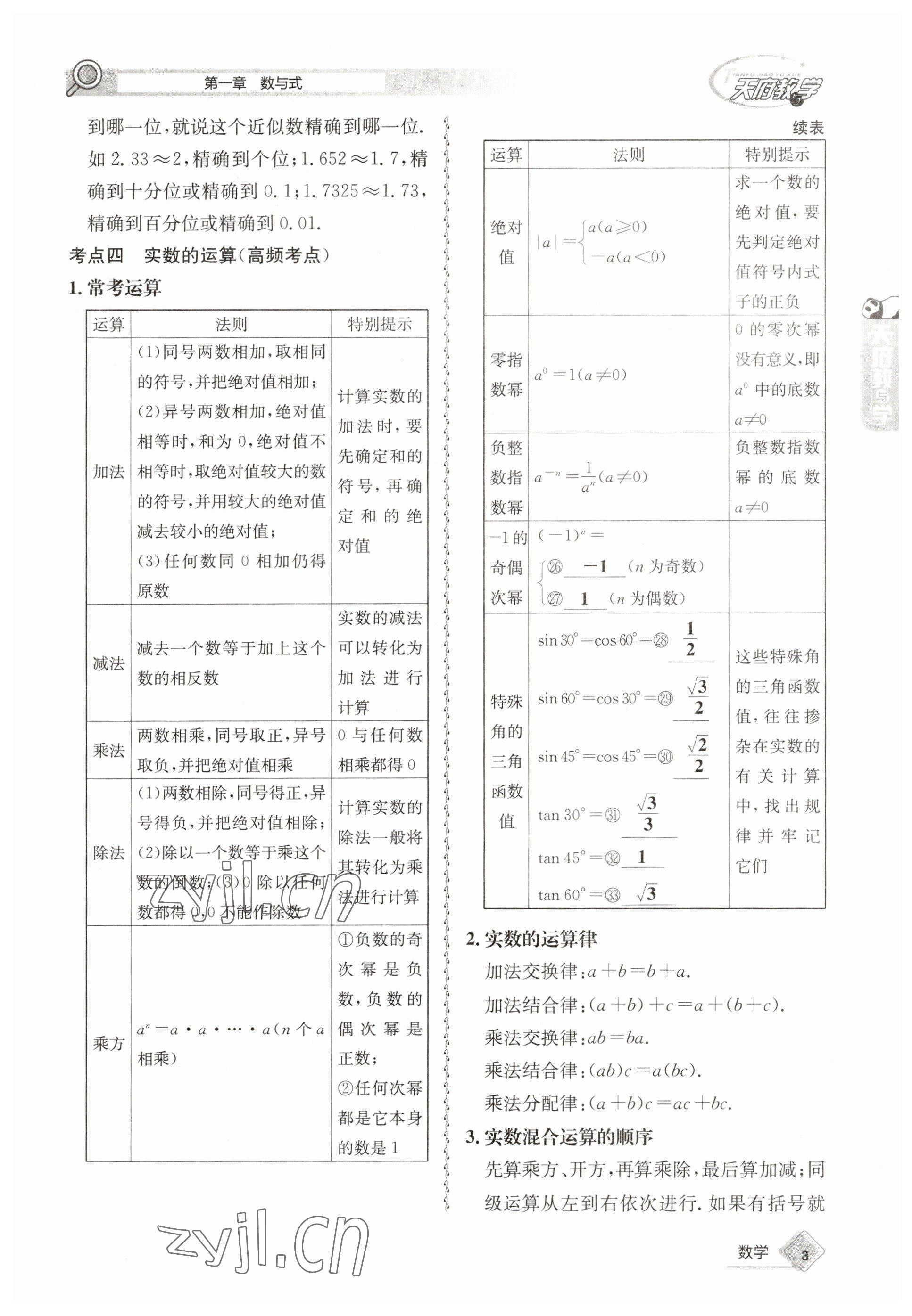 2023年天府教與學中考復習與訓練數(shù)學 參考答案第3頁