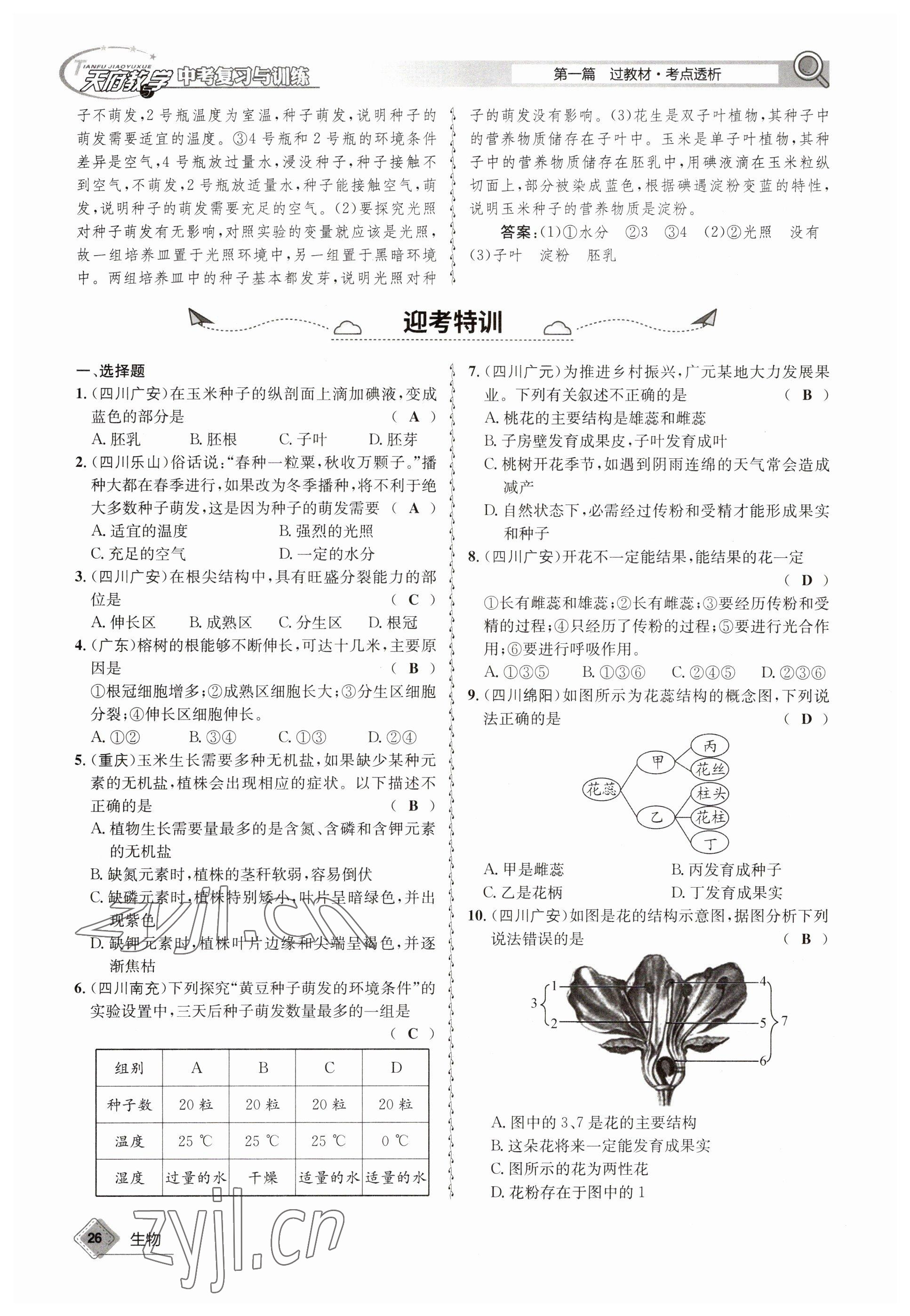 2023年天府教與學(xué)中考復(fù)習(xí)與訓(xùn)練生物 參考答案第26頁