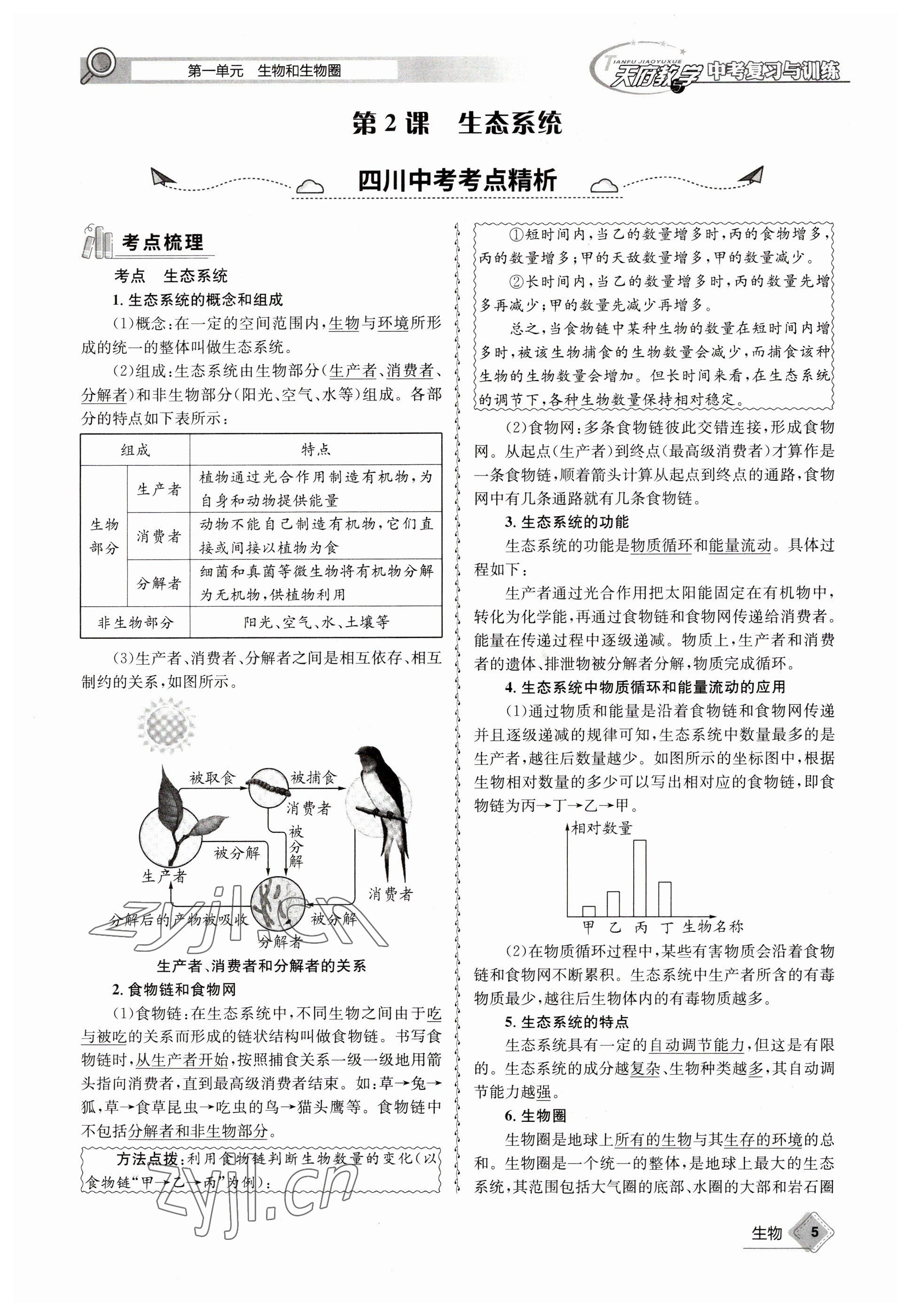 2023年天府教與學(xué)中考復(fù)習(xí)與訓(xùn)練生物 參考答案第5頁