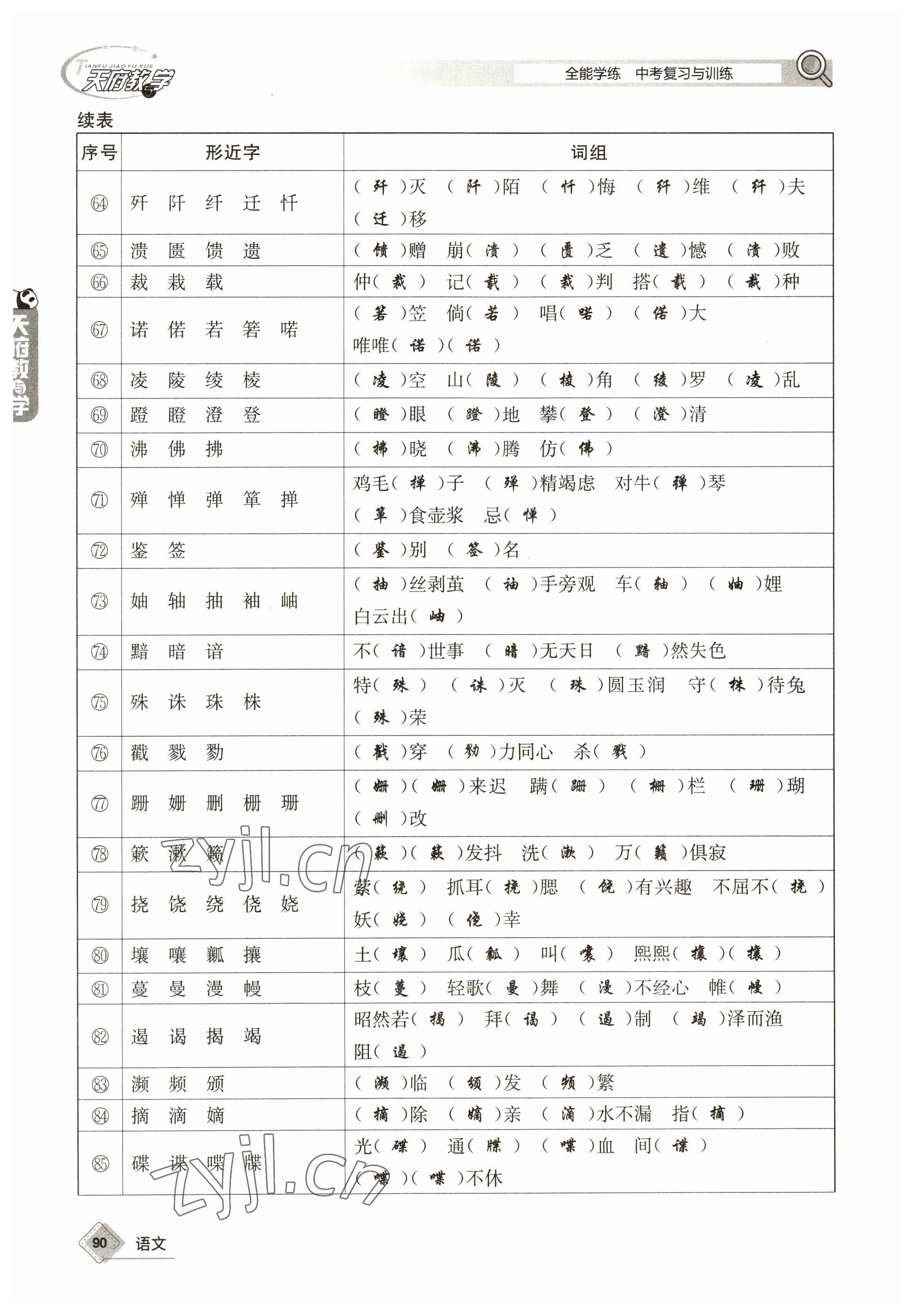 2023年天府教與學中考復習與訓練語文 參考答案第90頁