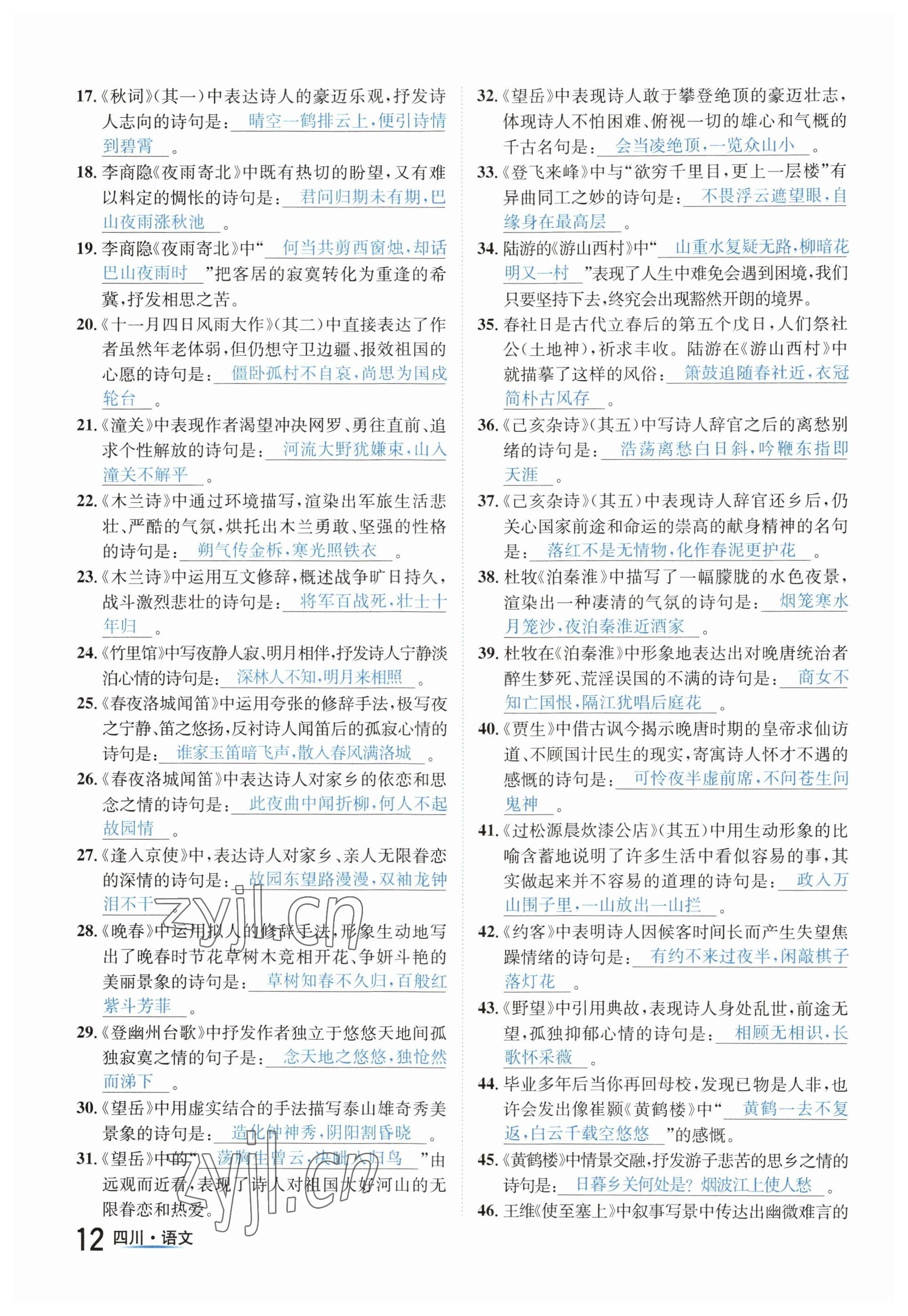 2023年中考2号语文四川专版 参考答案第12页