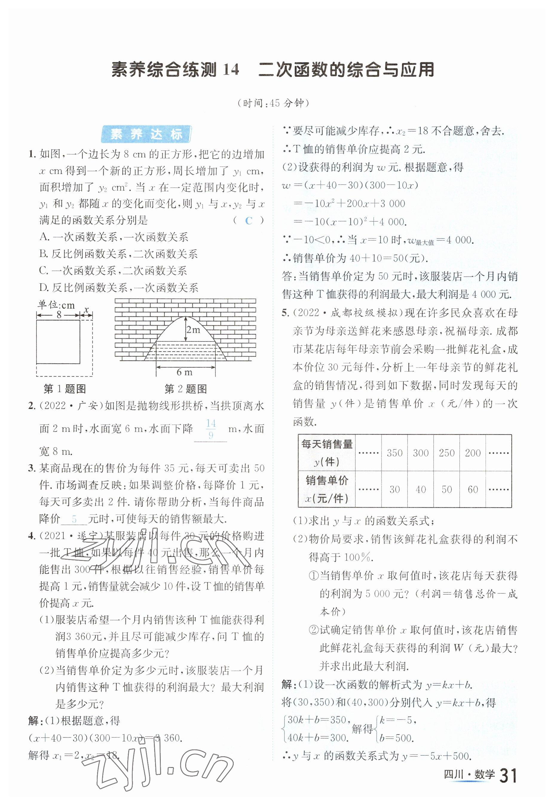 2023年中考2號(hào)數(shù)學(xué)四川專版 參考答案第31頁